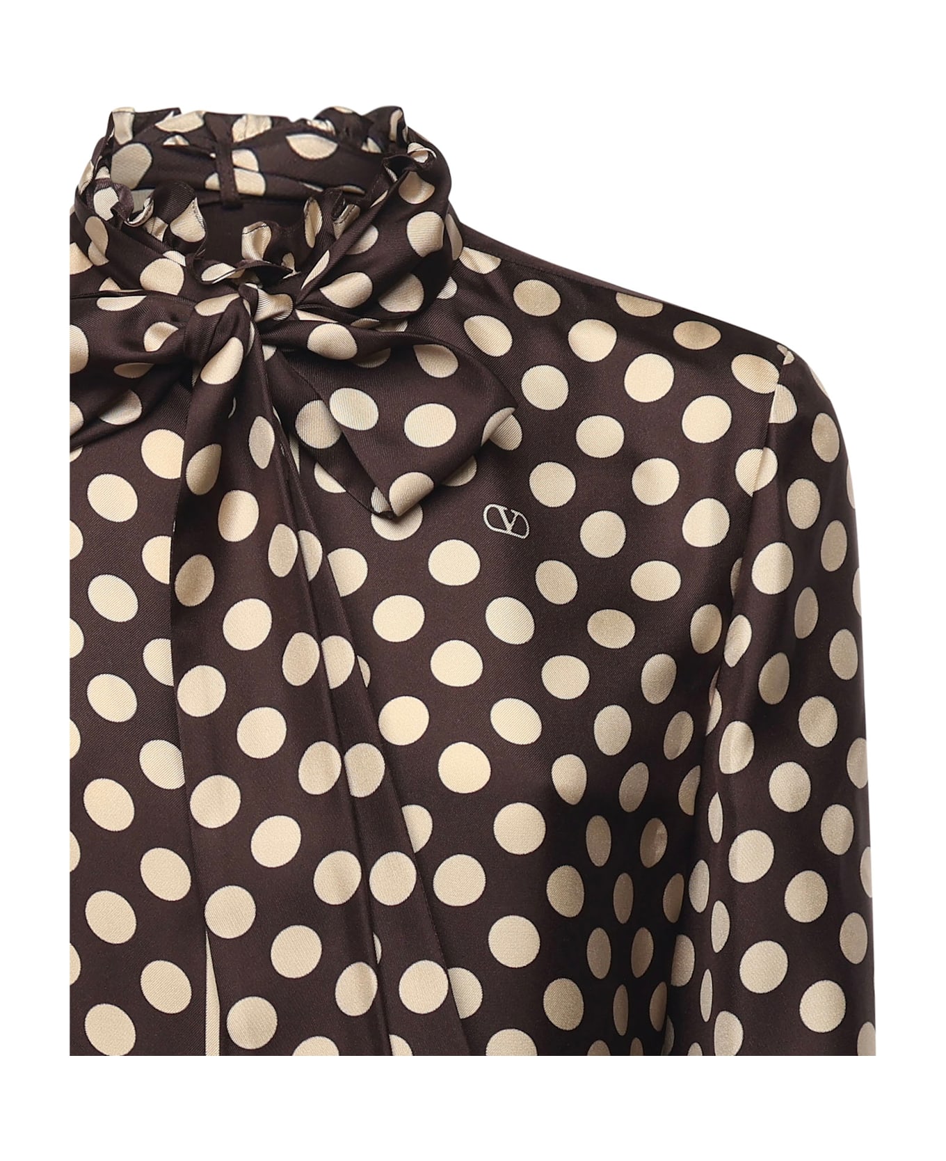 Valentino Garavani Twill Shirt With Plus De Polka Dot Print - BROWN/CREAM