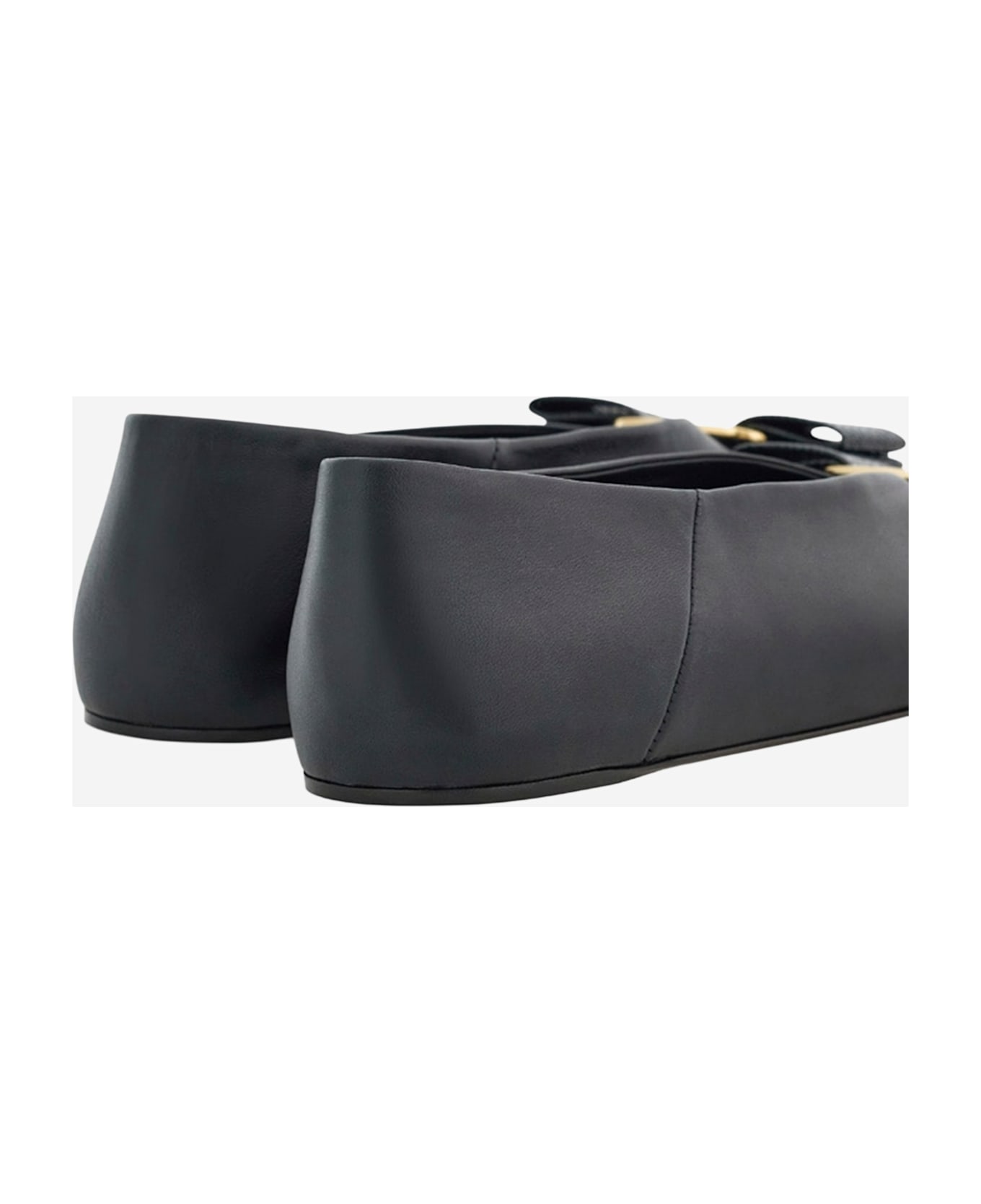 Ferragamo Vanna Leather Ballerina Flats - Black