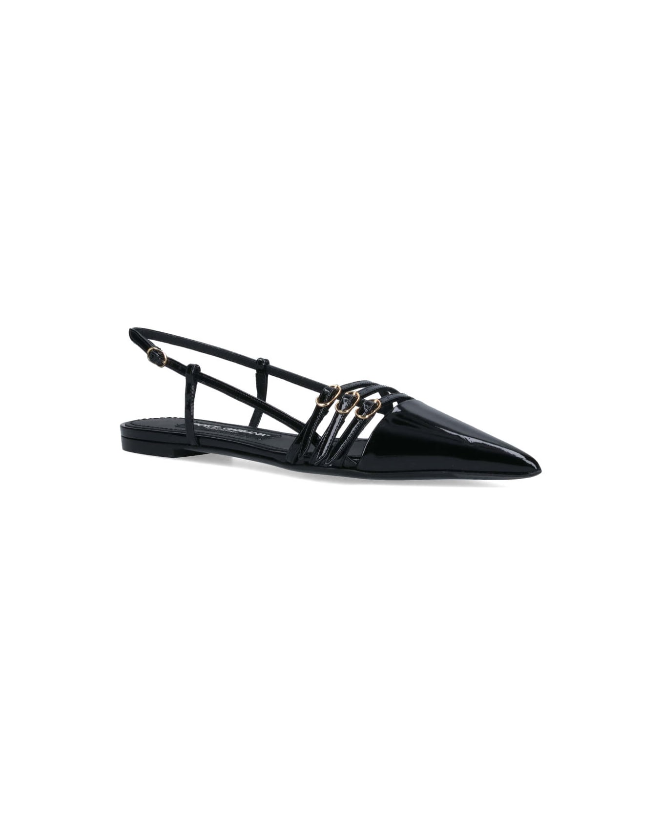 Dolce & Gabbana Pointed Toe Strap Slingbacks - Black フラットシューズ