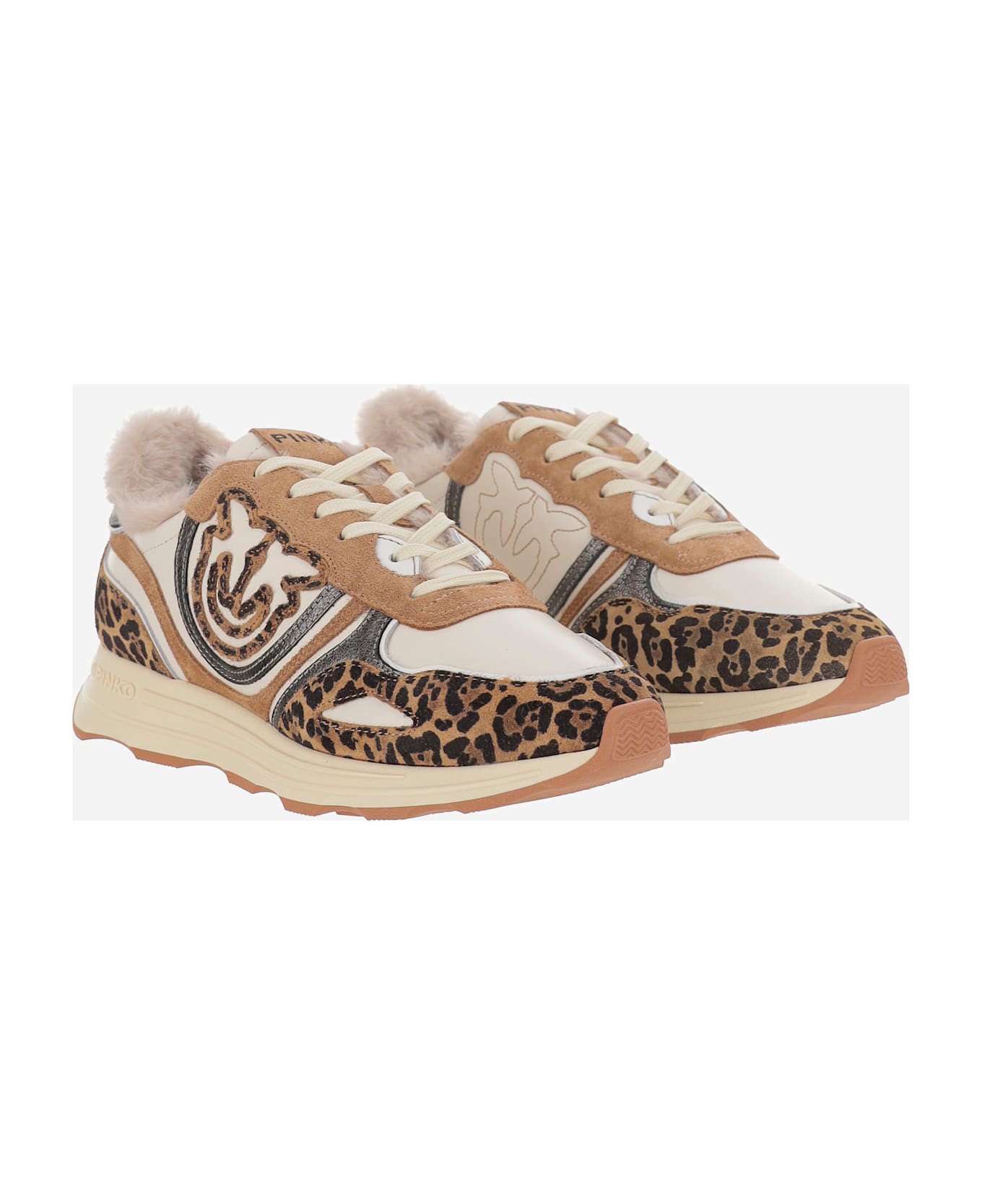 Pinko Zoe 01 Leather Sneakers With Leapadrata Pattern - Red