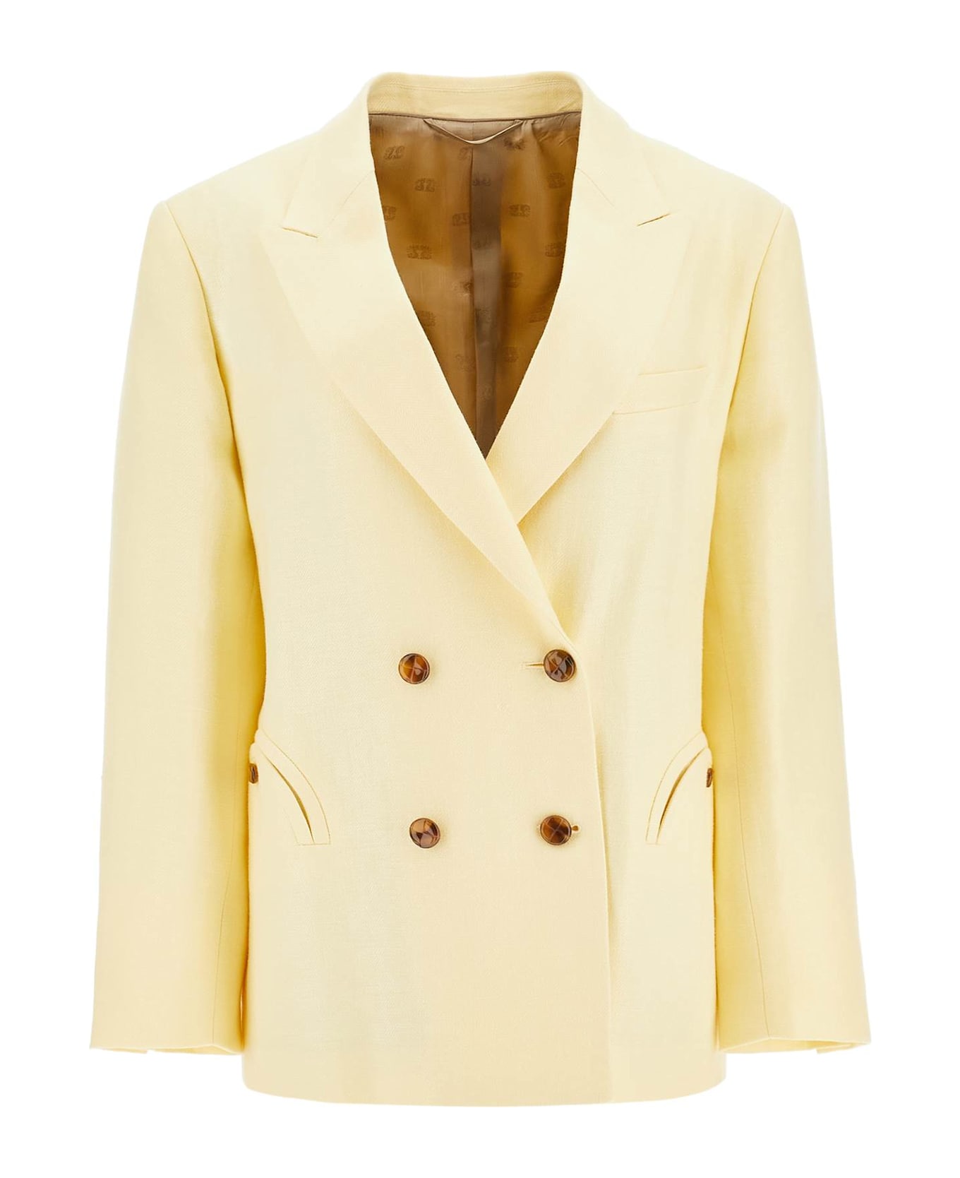 Blazé Milano Light Yellow Linen Oversized Blazer - Butter