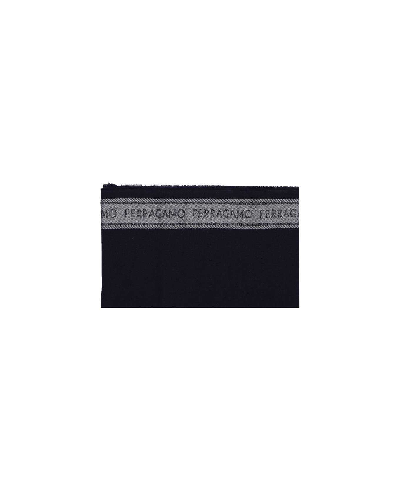 Ferragamo Scarf With Lettering Logo - Navy/grigio スカーフ