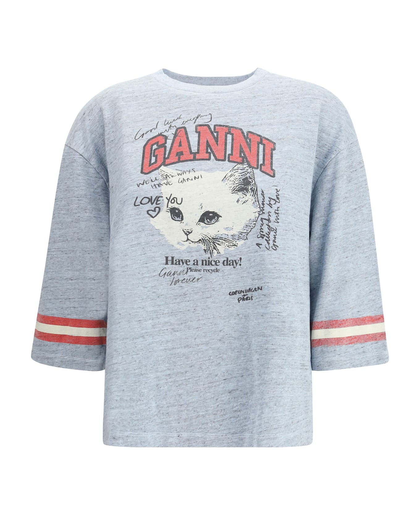 Ganni Cotton Melange 3/4 Sleeve T-shirt