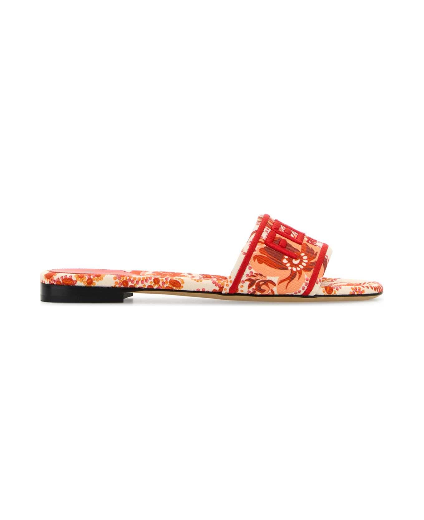 Fendi Printed Fabric Slippers - CAMELIA LAVA DK LAVA