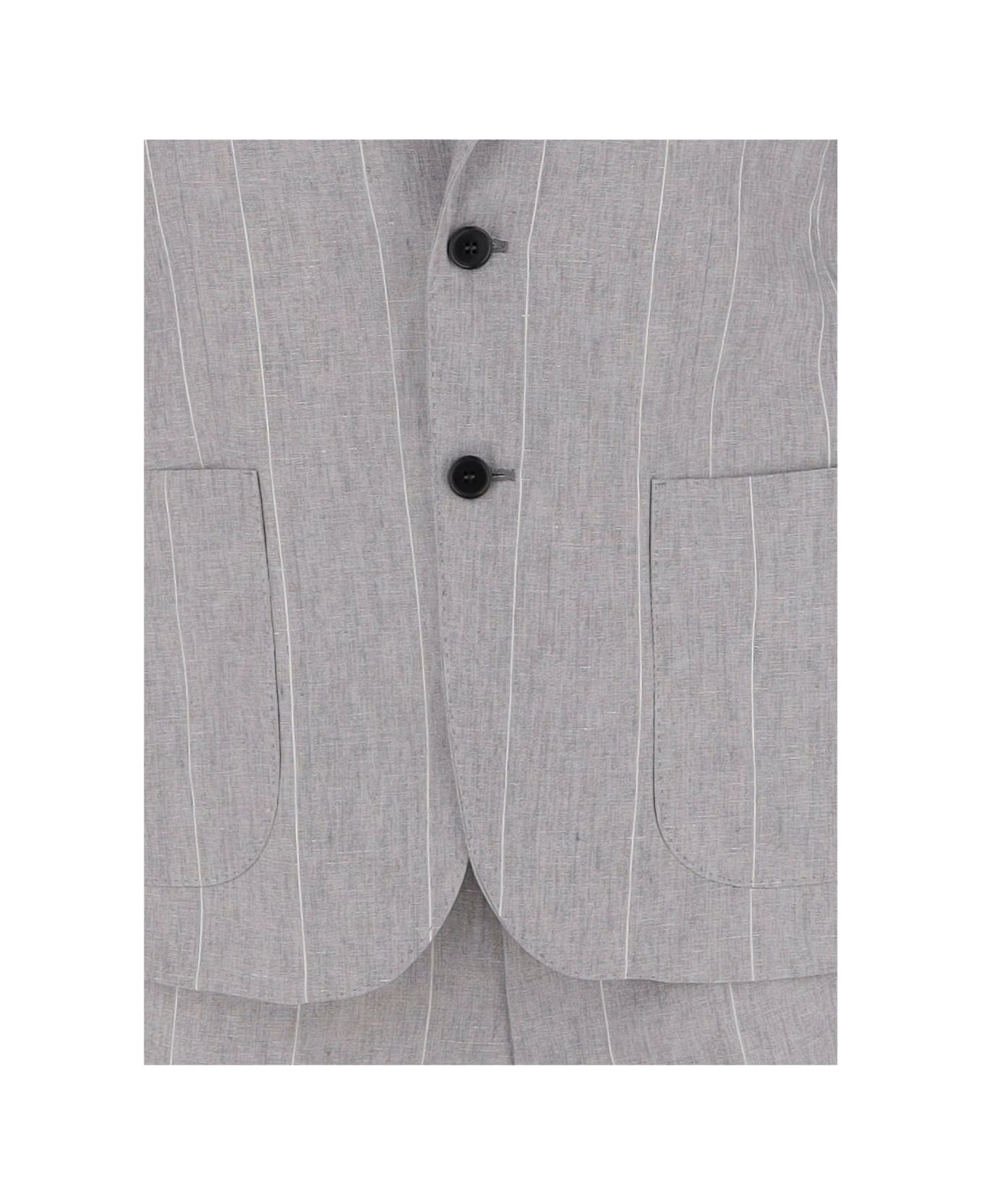 Brian Dales Linen Pinstripe Suit - Grey
