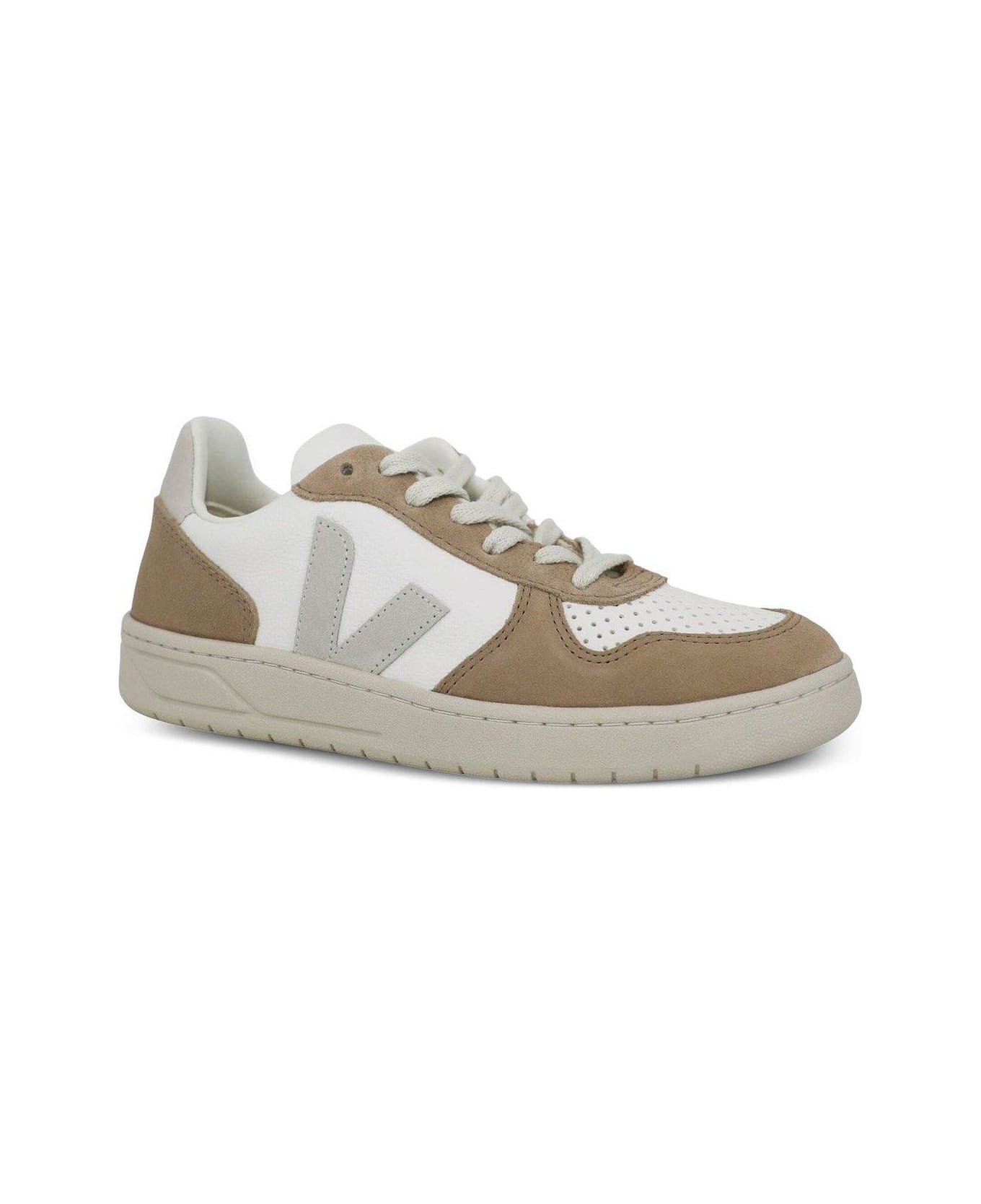 Veja V-10 Panelled Low-top Sneakers - Extra White Natural Sahara