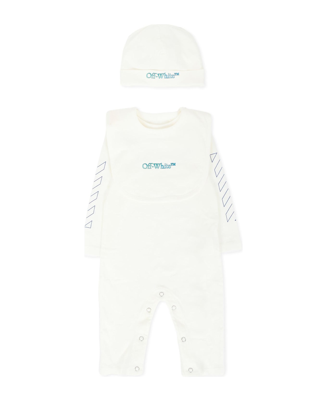 Off-White Ivory Babygrow Set For Baby Boy With Logo - Ivory