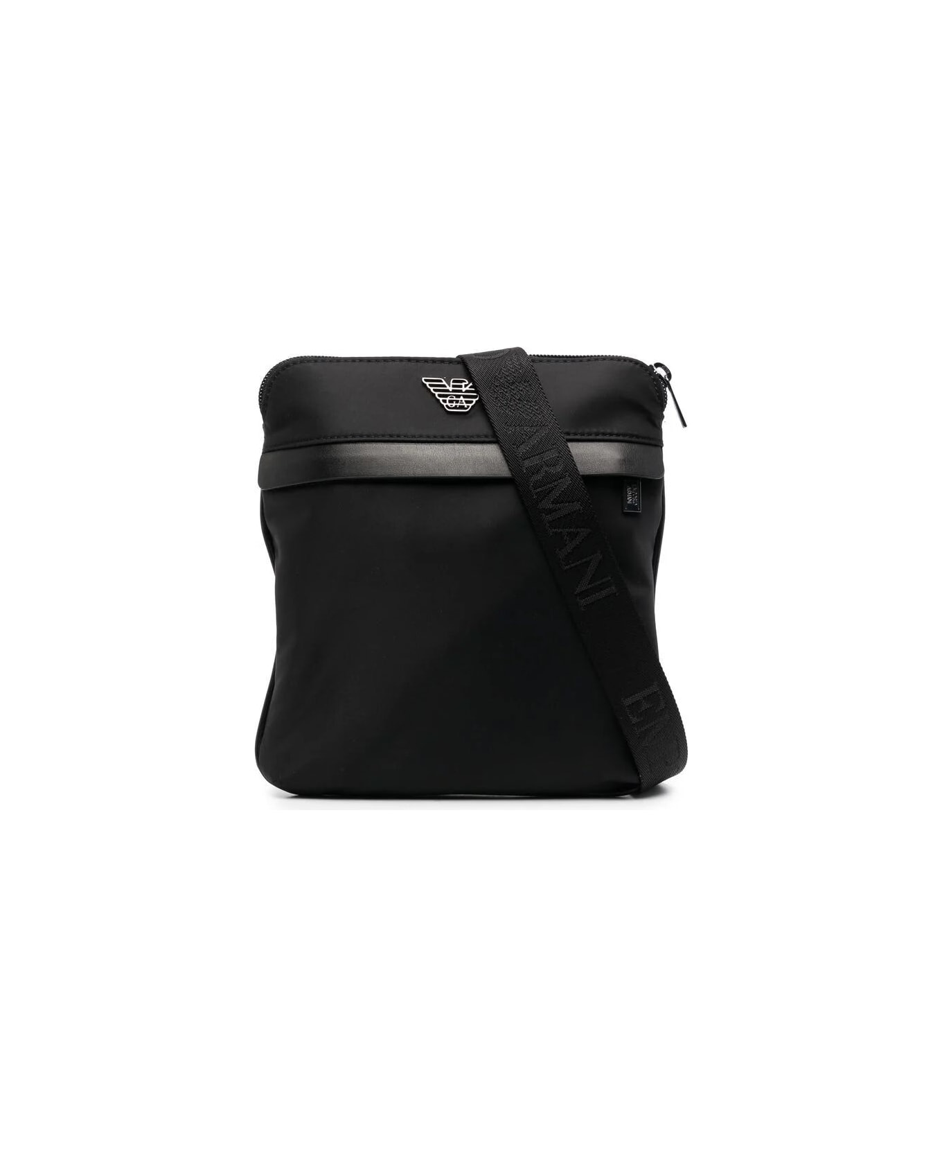 Emporio Armani Small Flat Messenger Bag - Dark Olive Black ショルダーバッグ