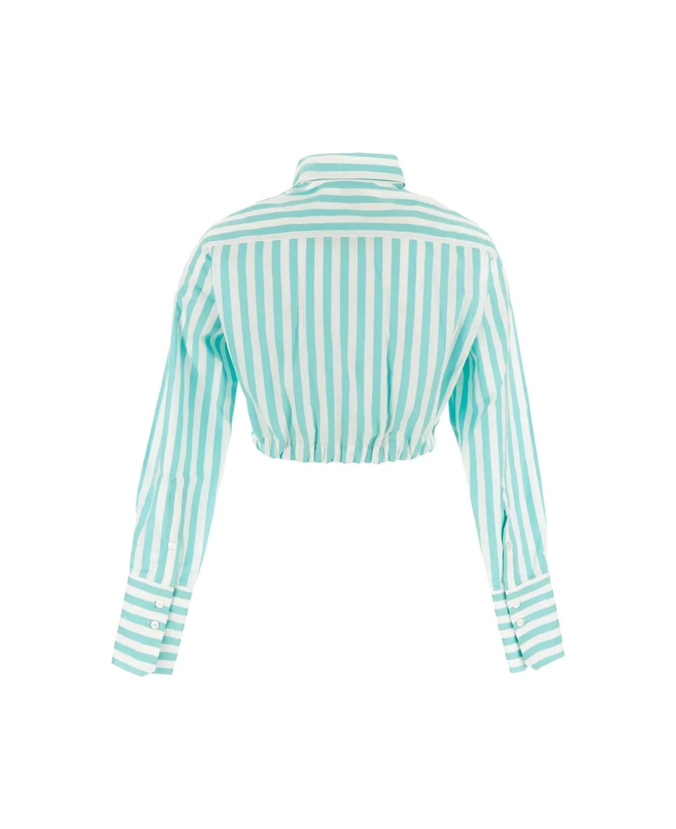 Patou Cropped Bow Shirt - White and green