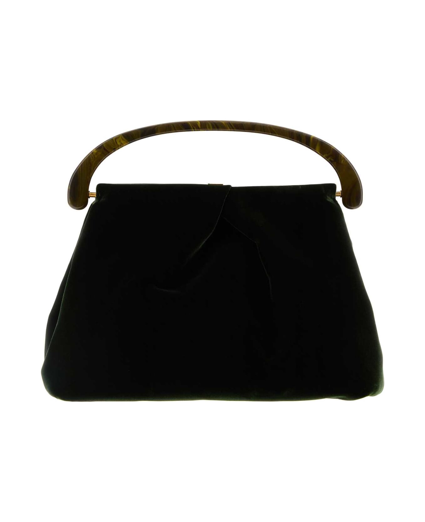 Dries Van Noten Bottle Green Velvet Handbag - OLIVE