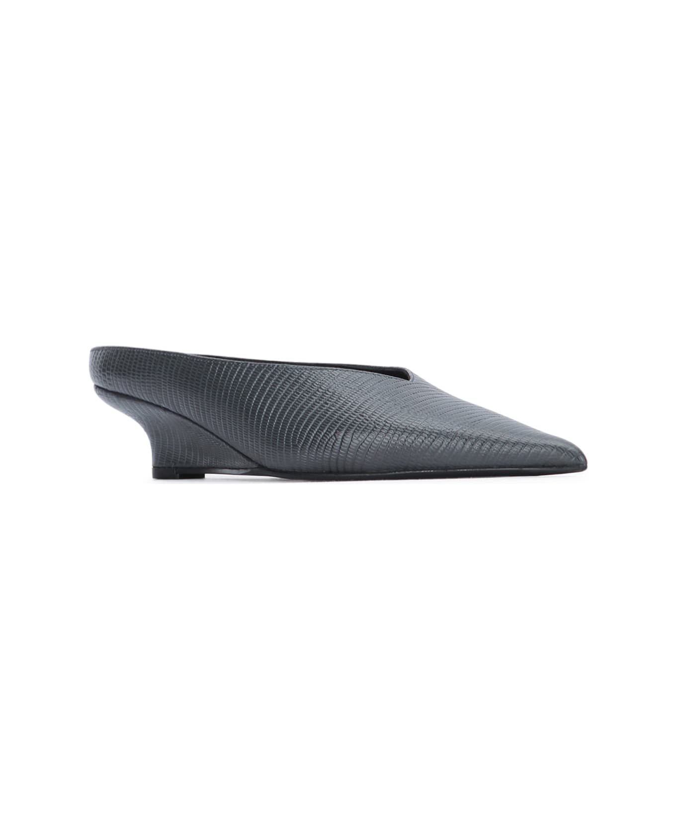 Totême Sharp Lizard-embossed Wedge Mules - DARKGREY