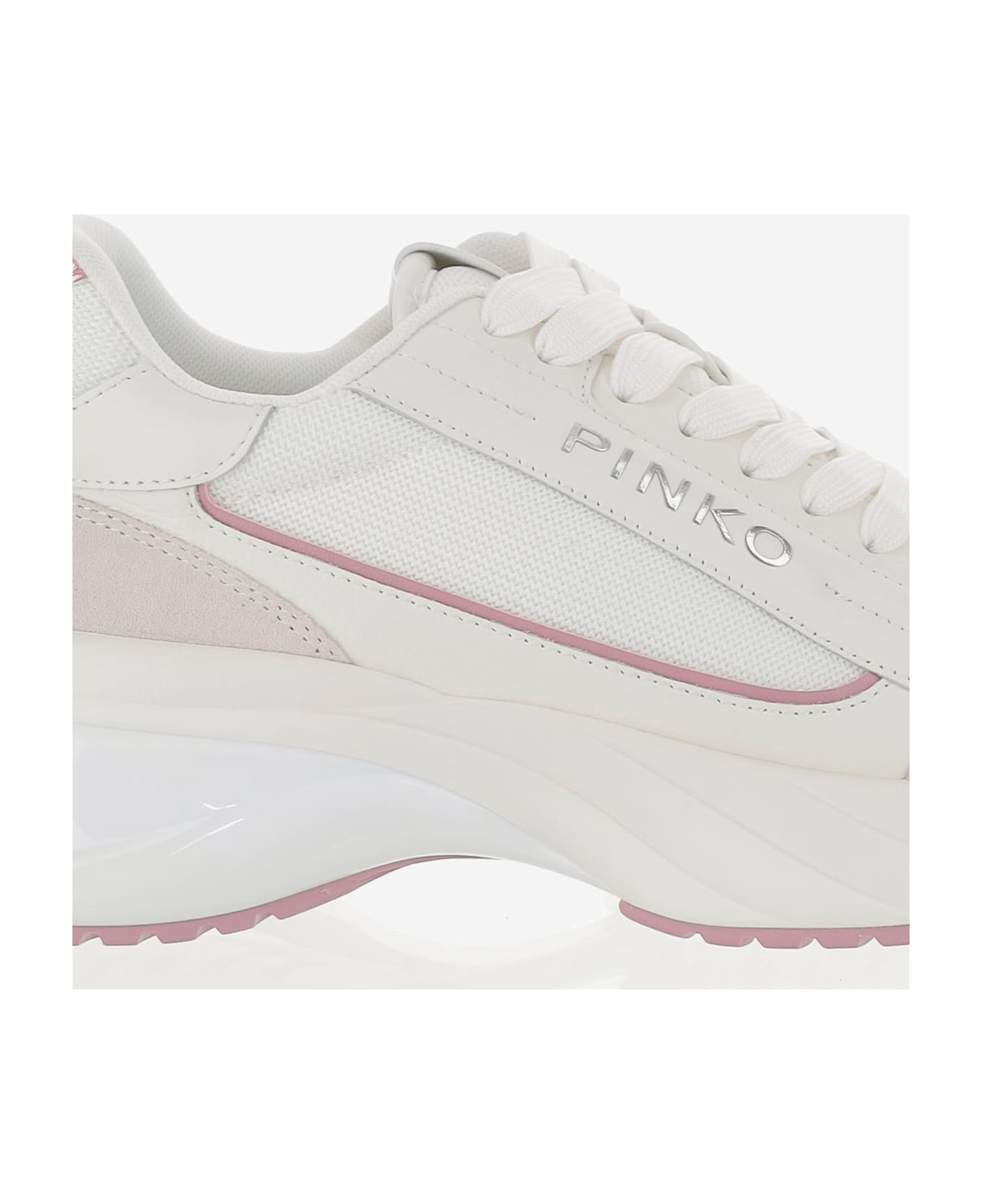 Pinko Mesh And Leather Sneakers With Logo - White