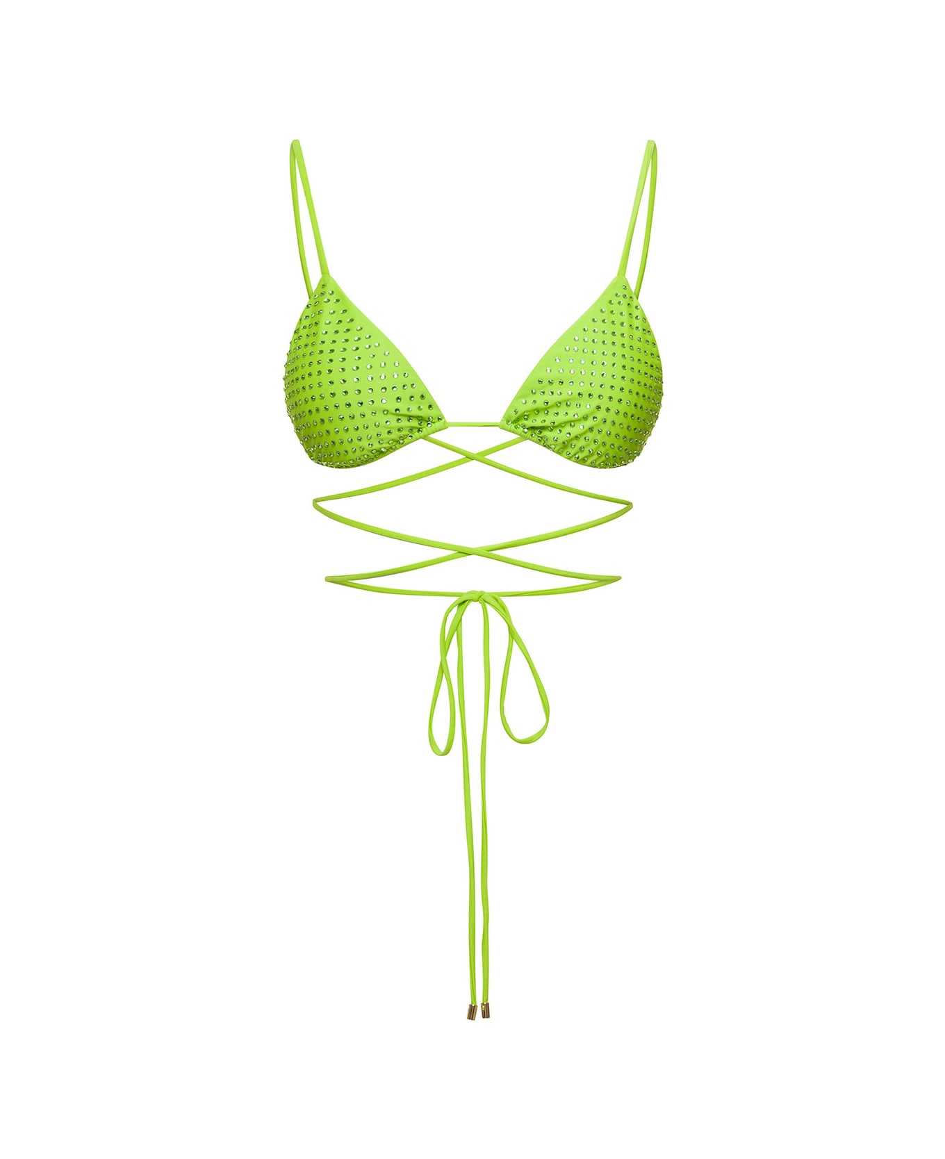 self-portrait Bikini Top With All-over Crystal Embellishment In Green Polyamide Woman - Green 水着