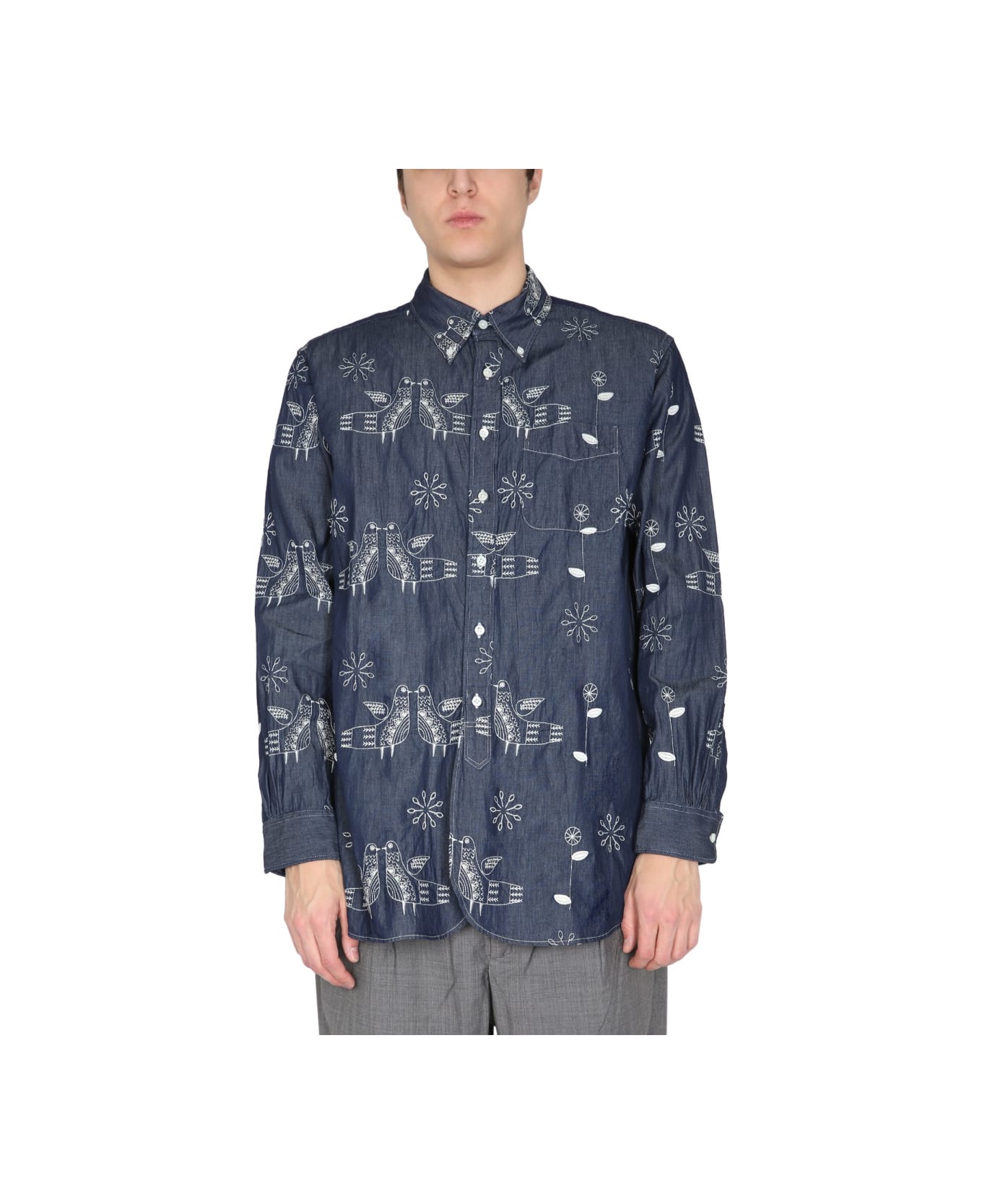 Engineered Garments "bird" Embroidery Shirt - BLUE シャツ