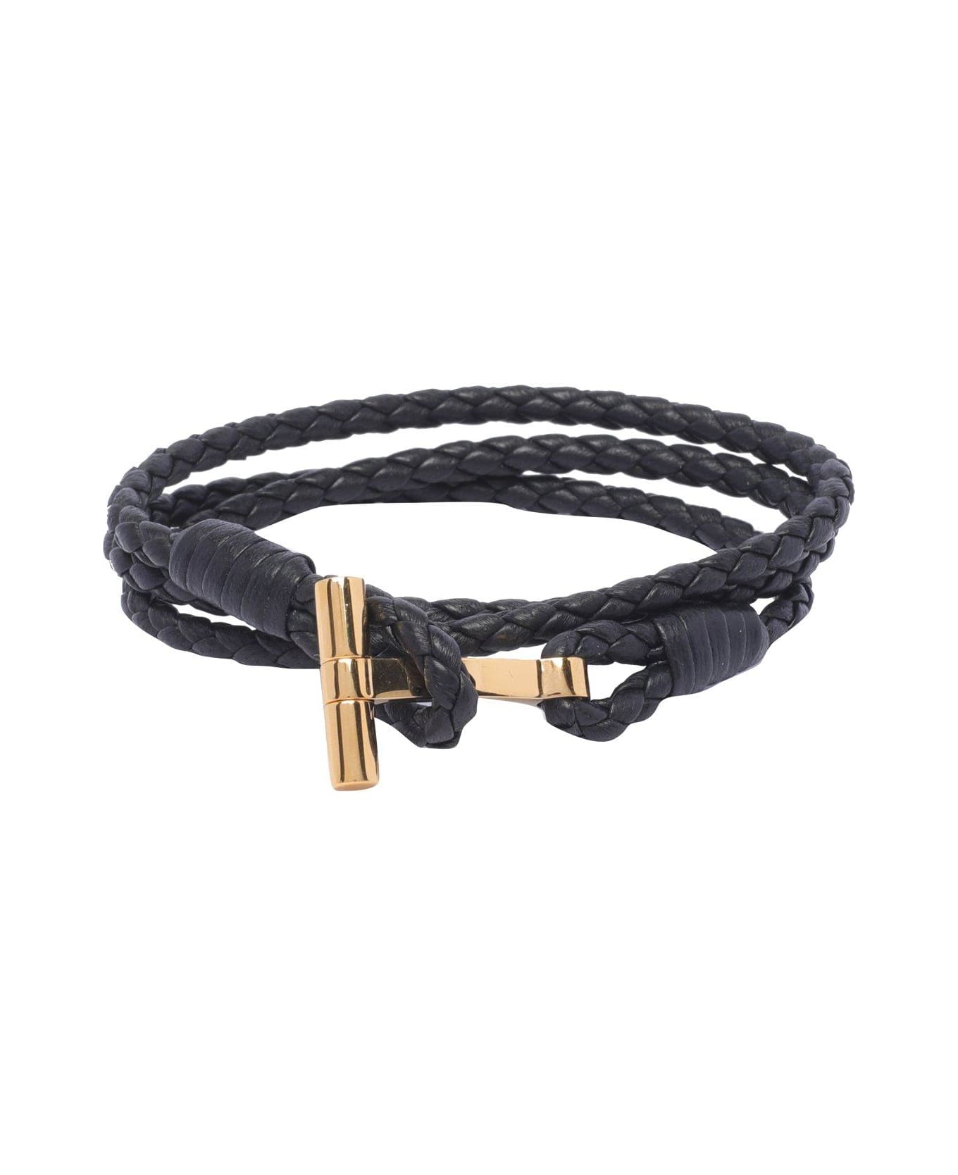 Tom Ford Logo Plaque Braided Bracelet - BLACK