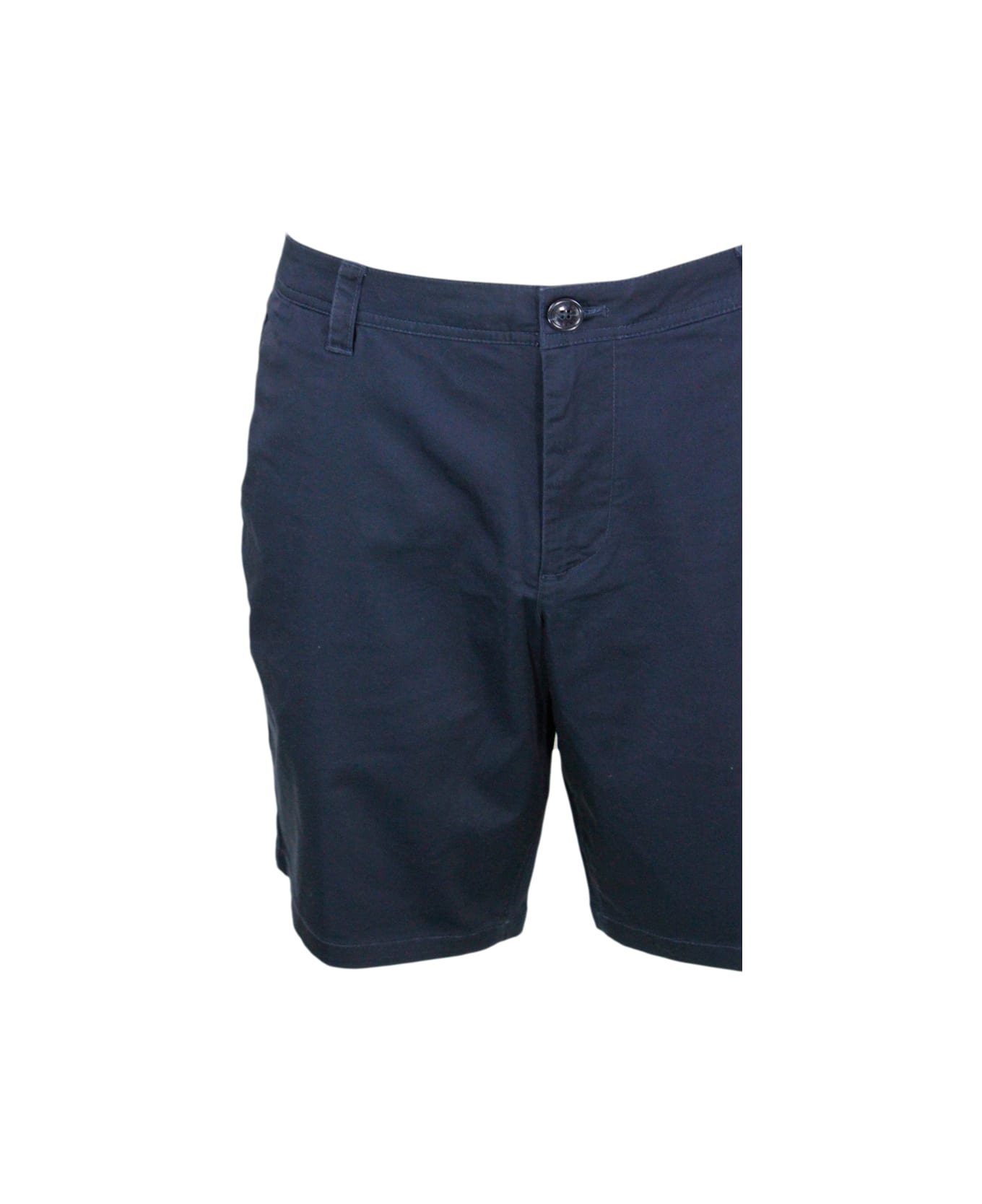 Armani Collezioni Stretch Cotton Bermuda Shorts With Welt Pockets And Zip And Button Closure - Blu