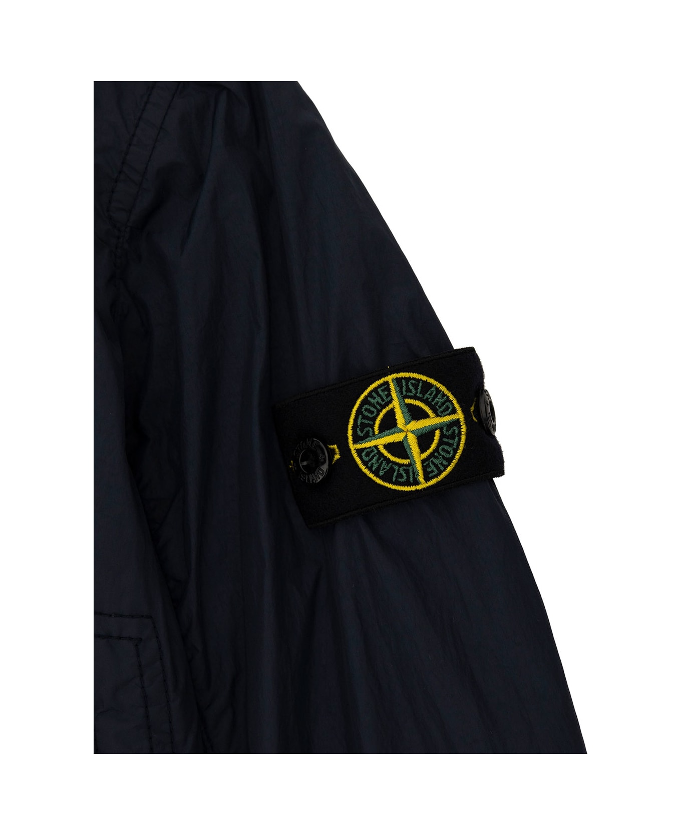 Stone Island Junior Blue Hooded Jacket With Logo Patch In Polaymide Boy - Blu