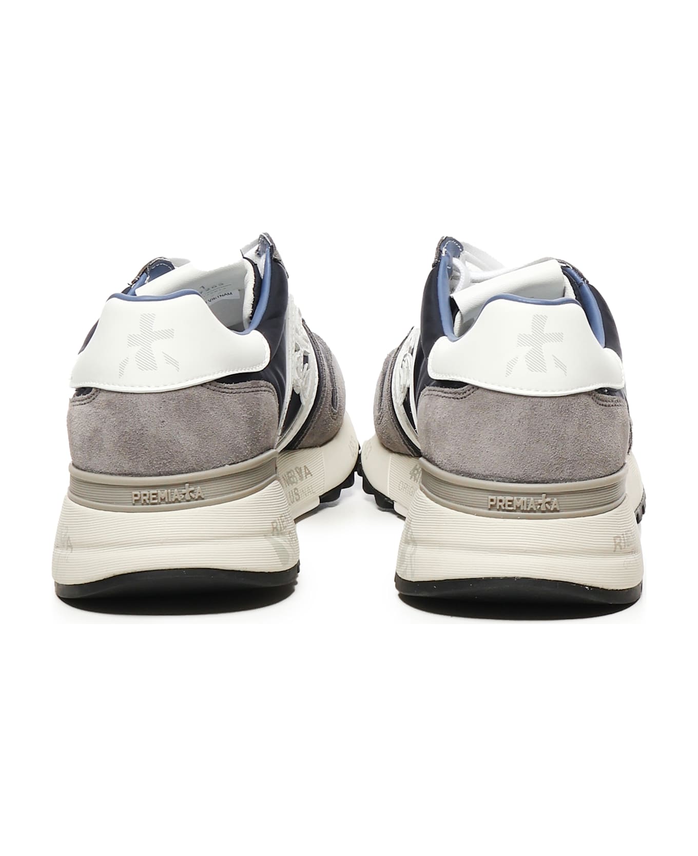 Premiata Lander Sneakers In Blue Suede And Fabric - BLACK/GREY