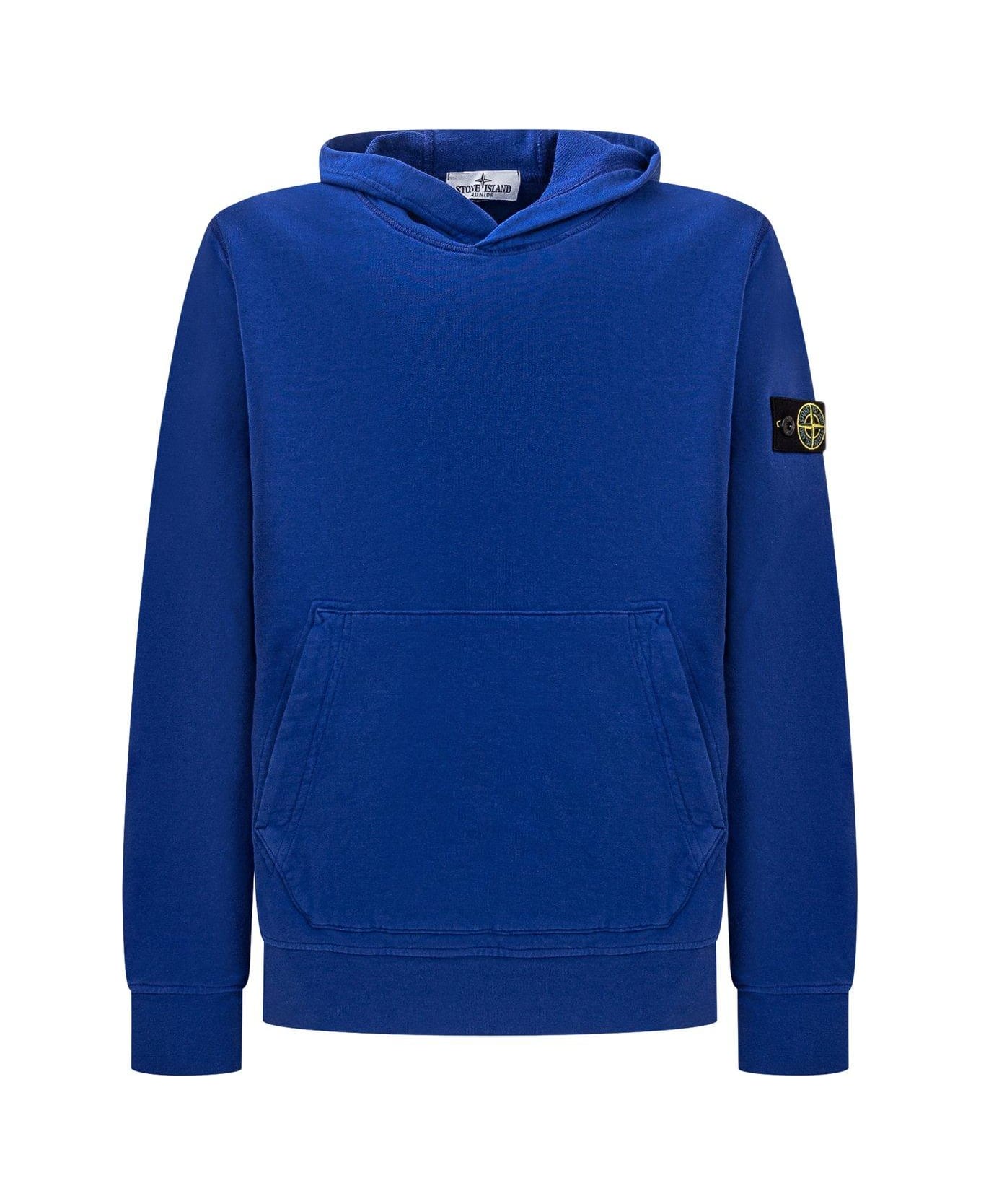 Stone Island Compass-patch Long-sleeved Hoodie - BLUE