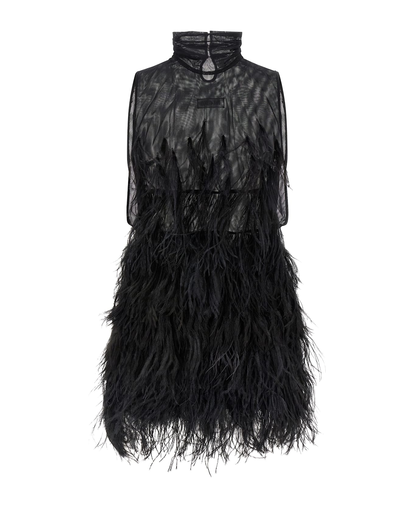 The Attico Ostrich Feather Dress - Black  
