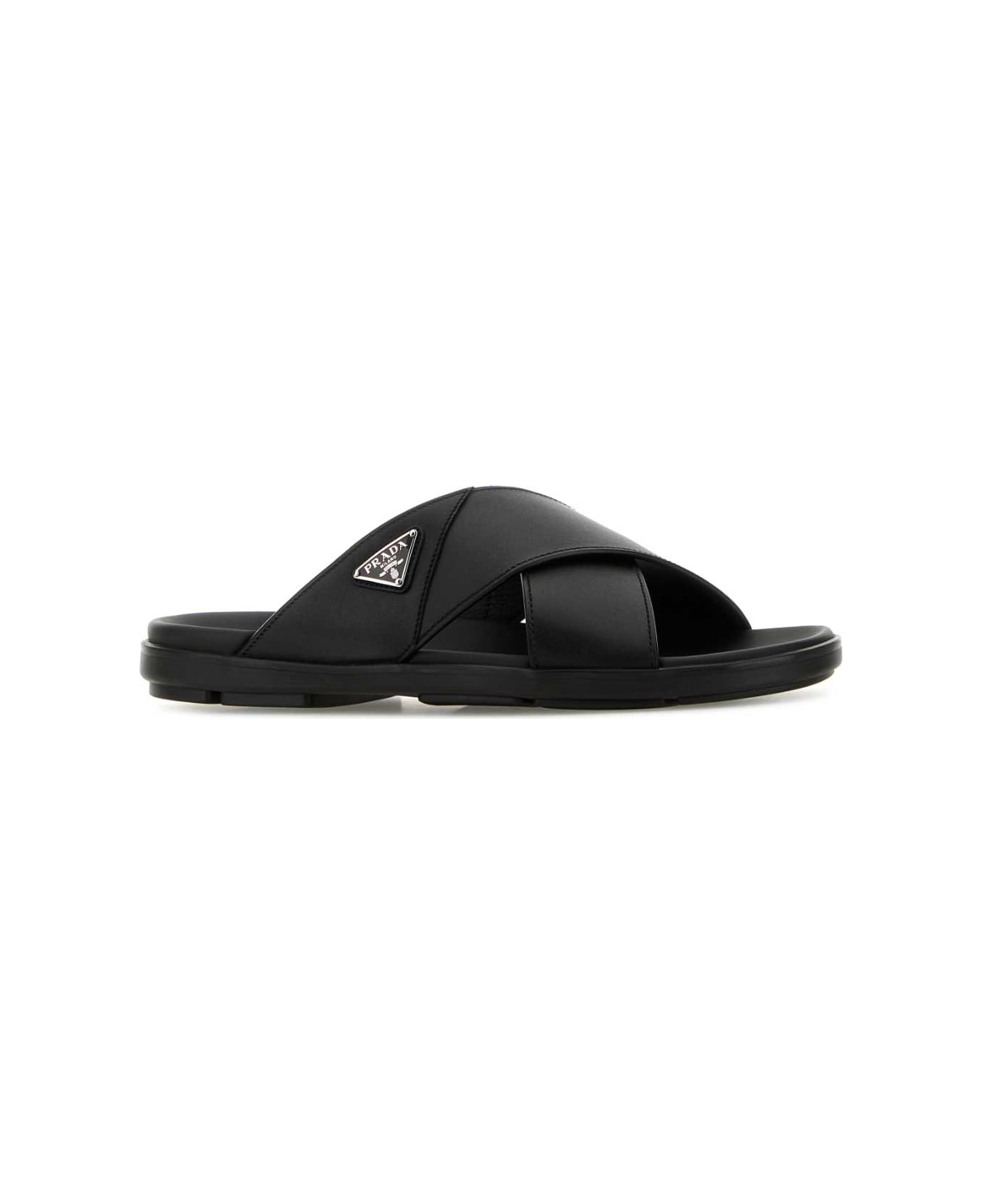 Prada Black Leather Slippers - NERO