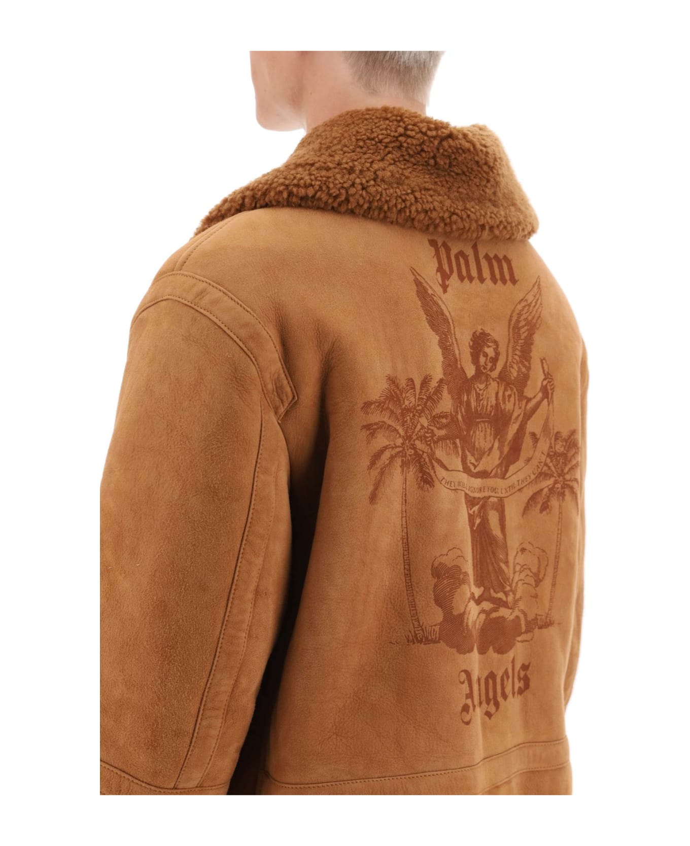 Palm Angels University Shearling Jacket - BROWN  BEIGE (Brown)