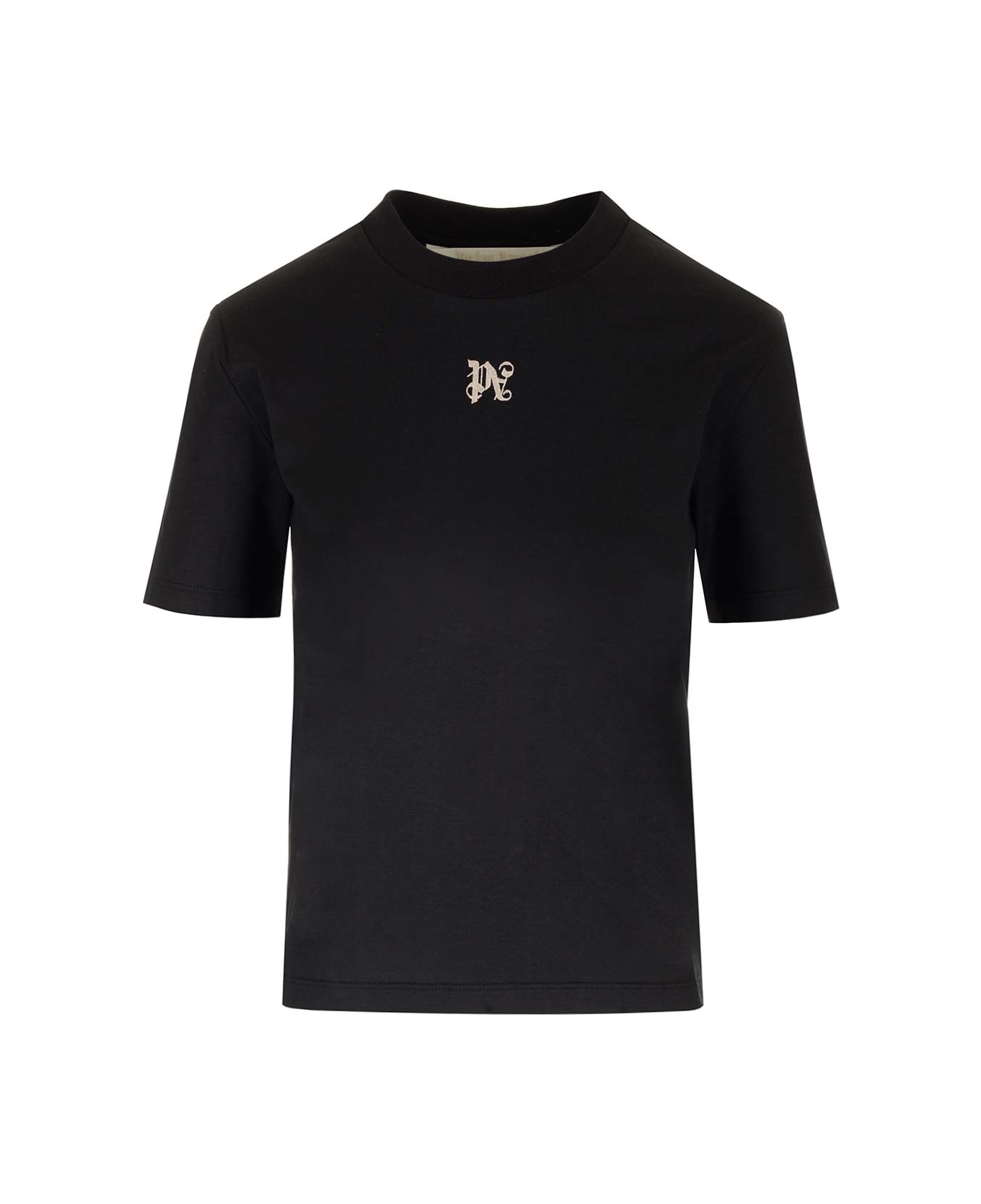 Palm Angels Black T-shirt With Monogram - NERO