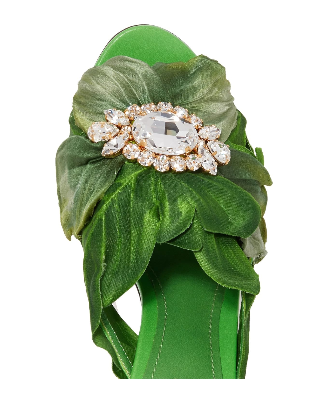 Dolce & Gabbana Keira Jungle Leaf Satin Mules - Green サンダル