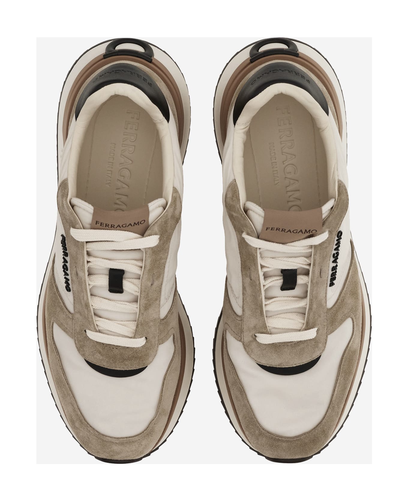 Ferragamo Leather And Fabric Sneakers With Side Logo - Red