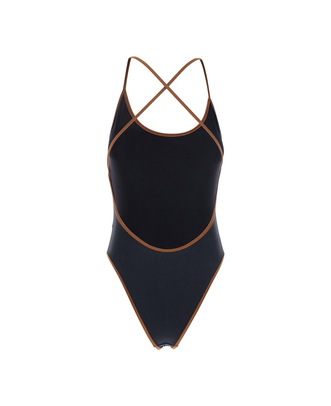Philosophy di Lorenzo Serafini Black Costume With Crossed Straps And Lettering Logo In Tech Fabric Woman - Black