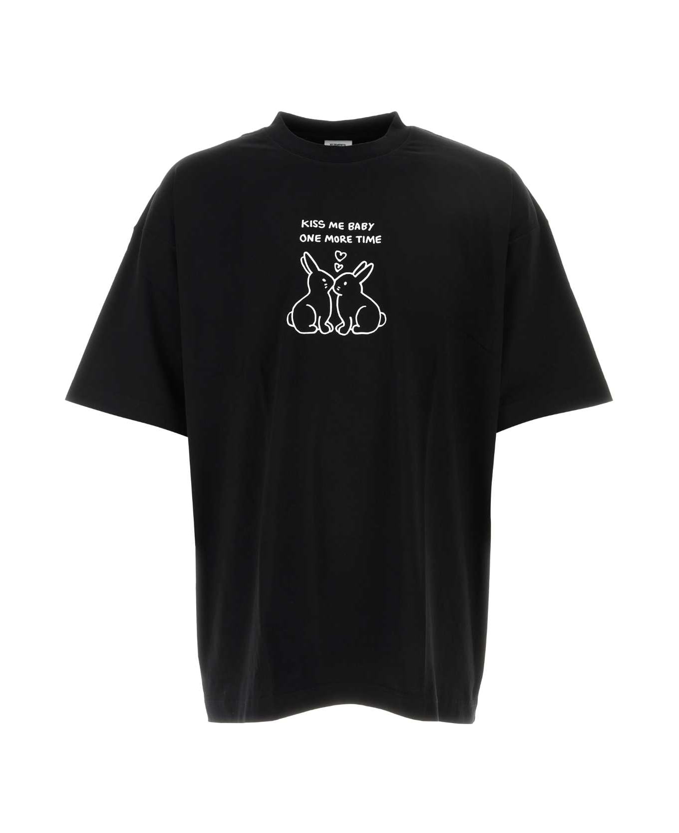VETEMENTS Black Stretch Cotton Oversize T-shirt - BLACK Tシャツ