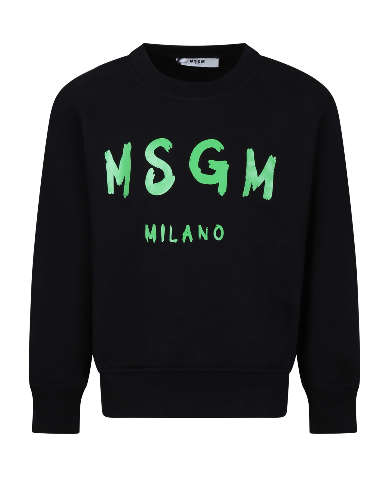 MSGM Black Sweatshirt For Kids With Green Logo - Black