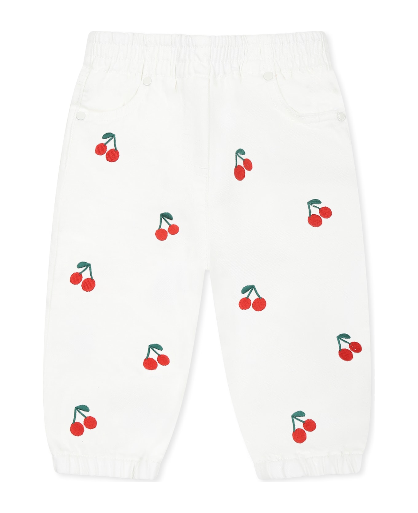Stella McCartney Kids White Jeans For Girl With Cherries - White