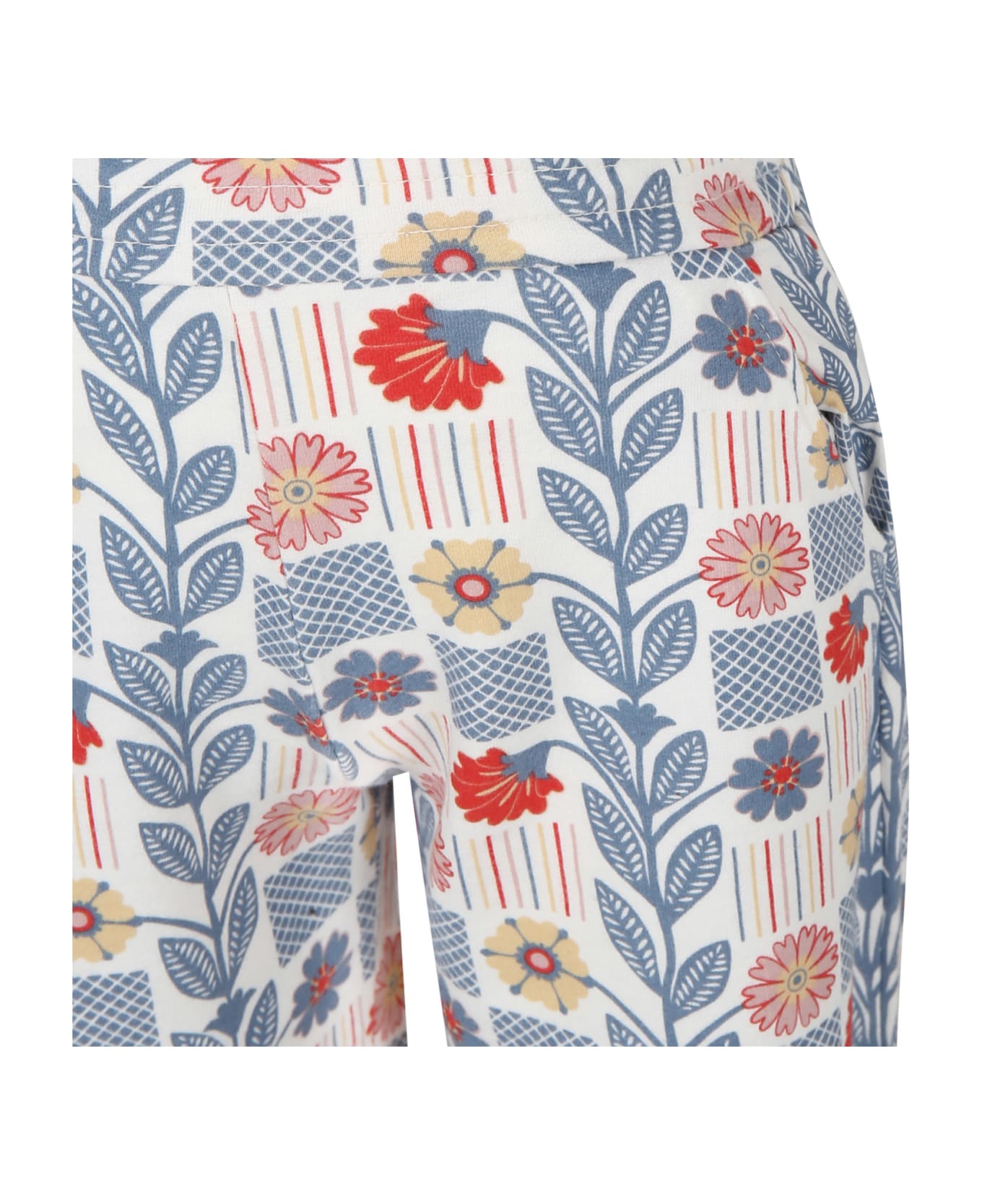 Coco Au Lait White Trousers For Girl With Flowers Print - Multicolor