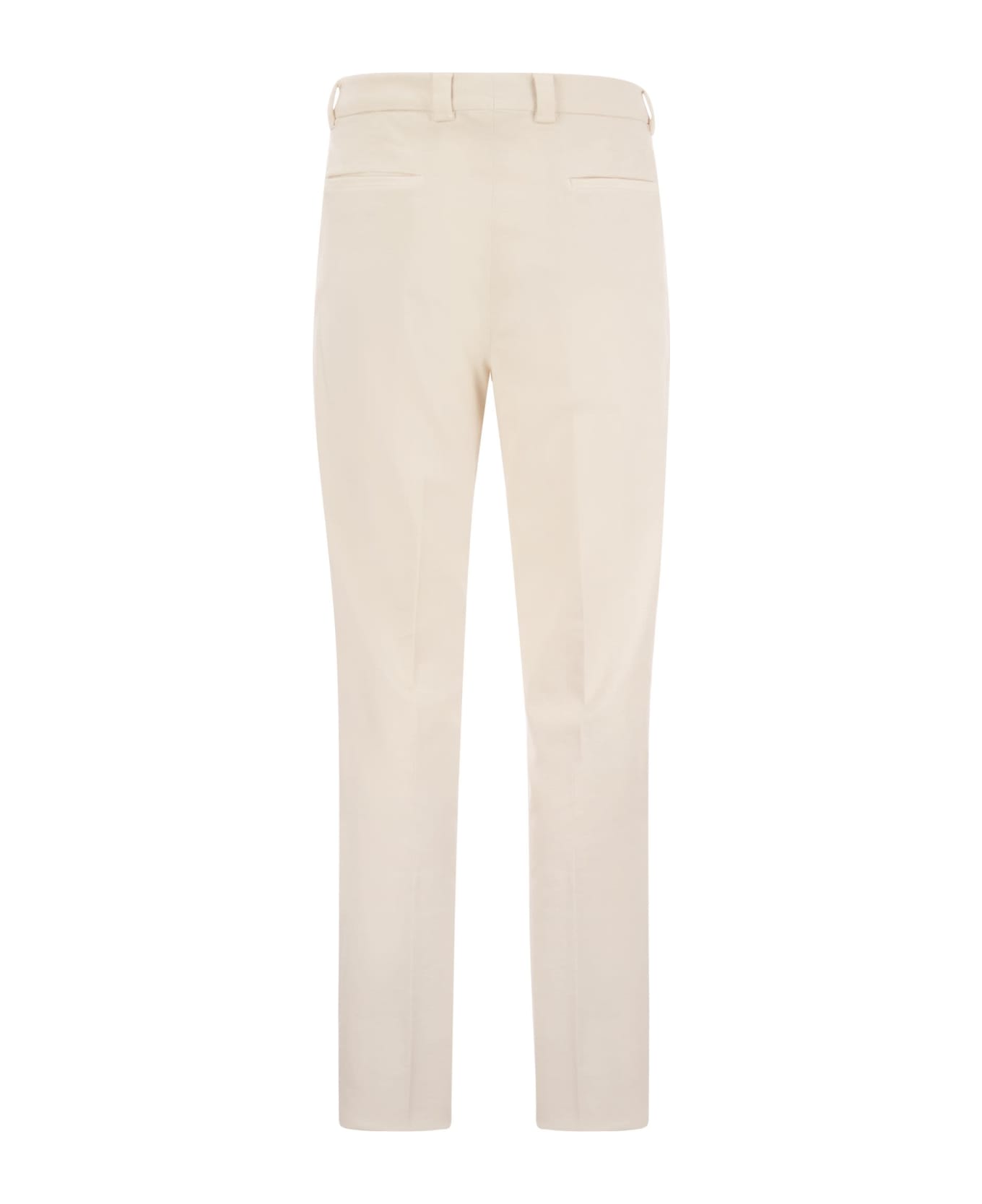 Brunello Cucinelli Cotton-blend Trousers With Darts - White ボトムス