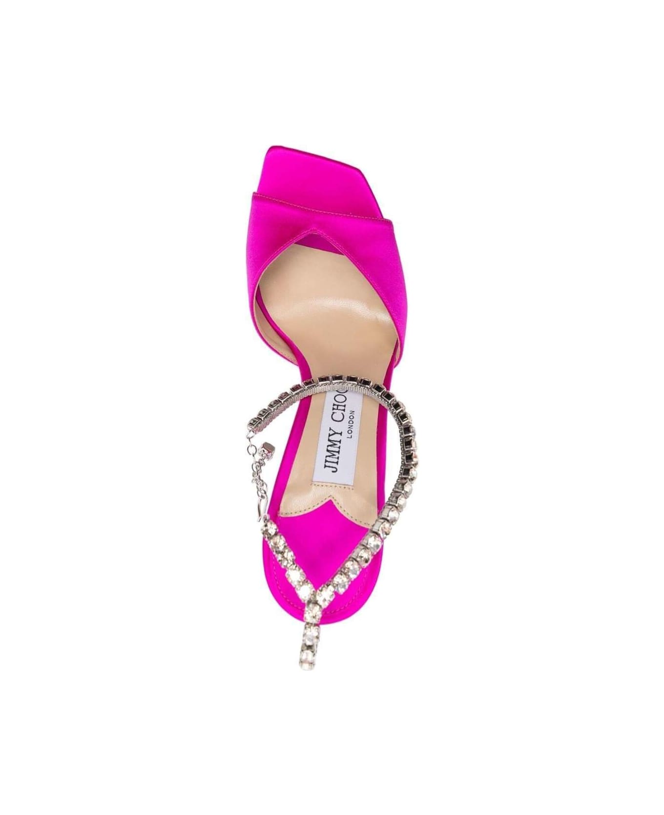 Jimmy Choo Fuchsia Pink Saeda Sandals With Crystal Embellishment In Satin Woman - Fuxia サンダル