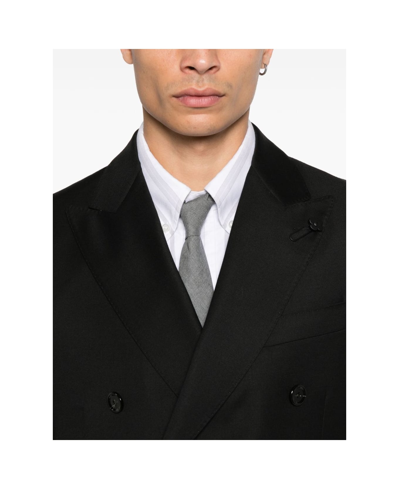 Lardini Black Double-breasted Jacket - Black