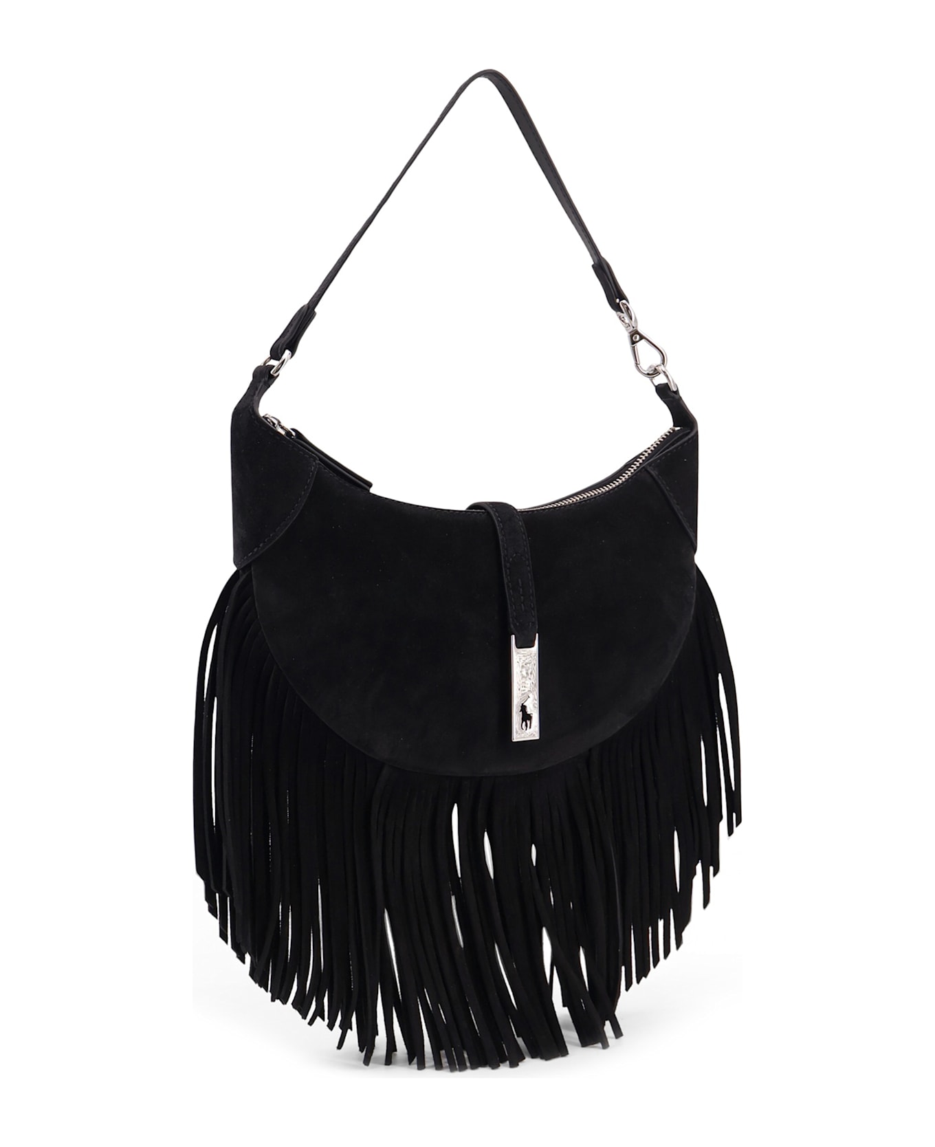 Polo Ralph Lauren Suede Shoulder Bag With Fringes - Black