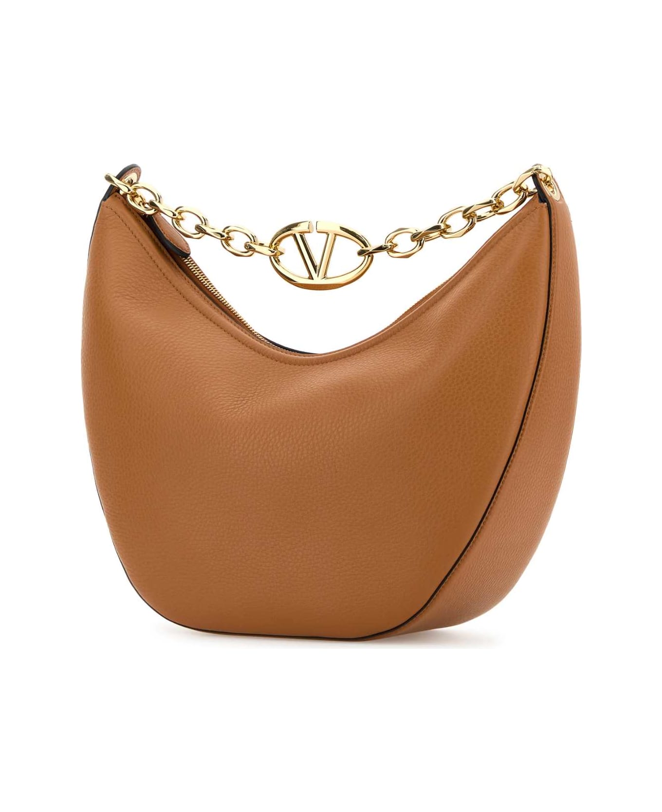 Valentino Garavani Camel Leather Medium Hobo Vlogo Moon Handbag - ALMONDBEIGE ショルダーバッグ