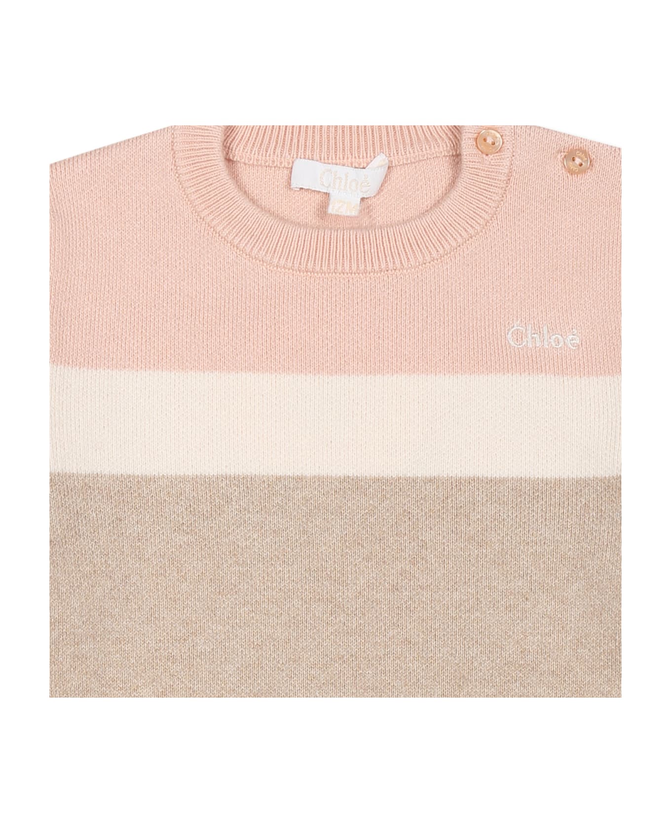 Chloé Beige Dress For Baby Girl With Logo - Pink