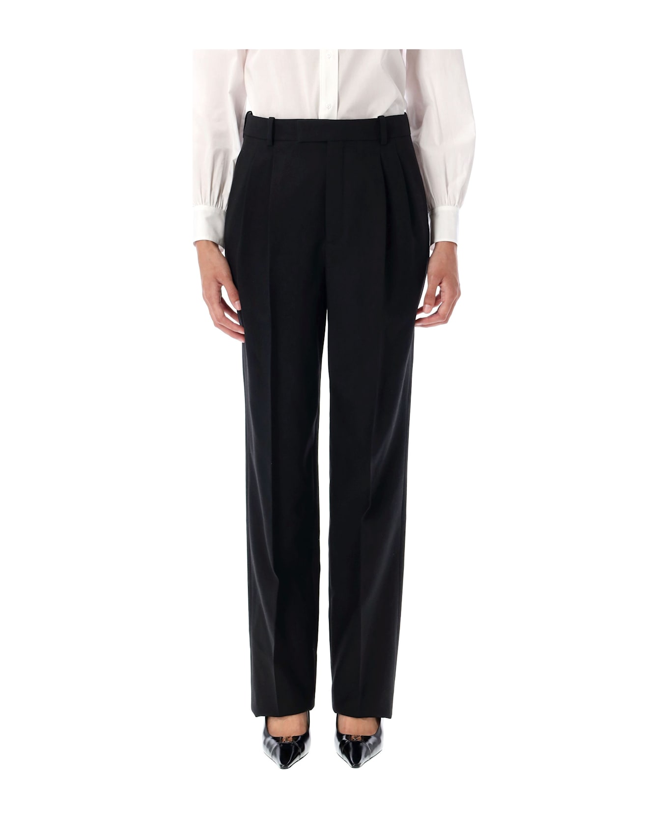 Saint Laurent High Waisted Wool Pants - BLACK