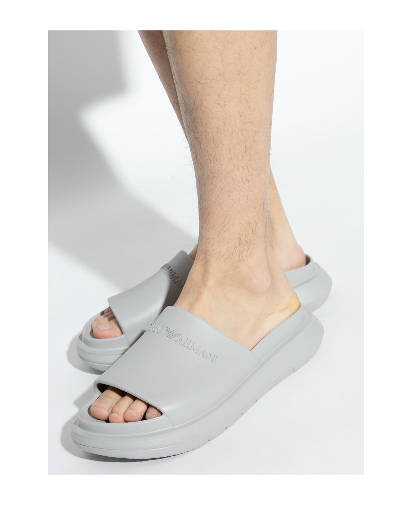 Emporio Armani Rubber Flip-flops With Logo - Grey