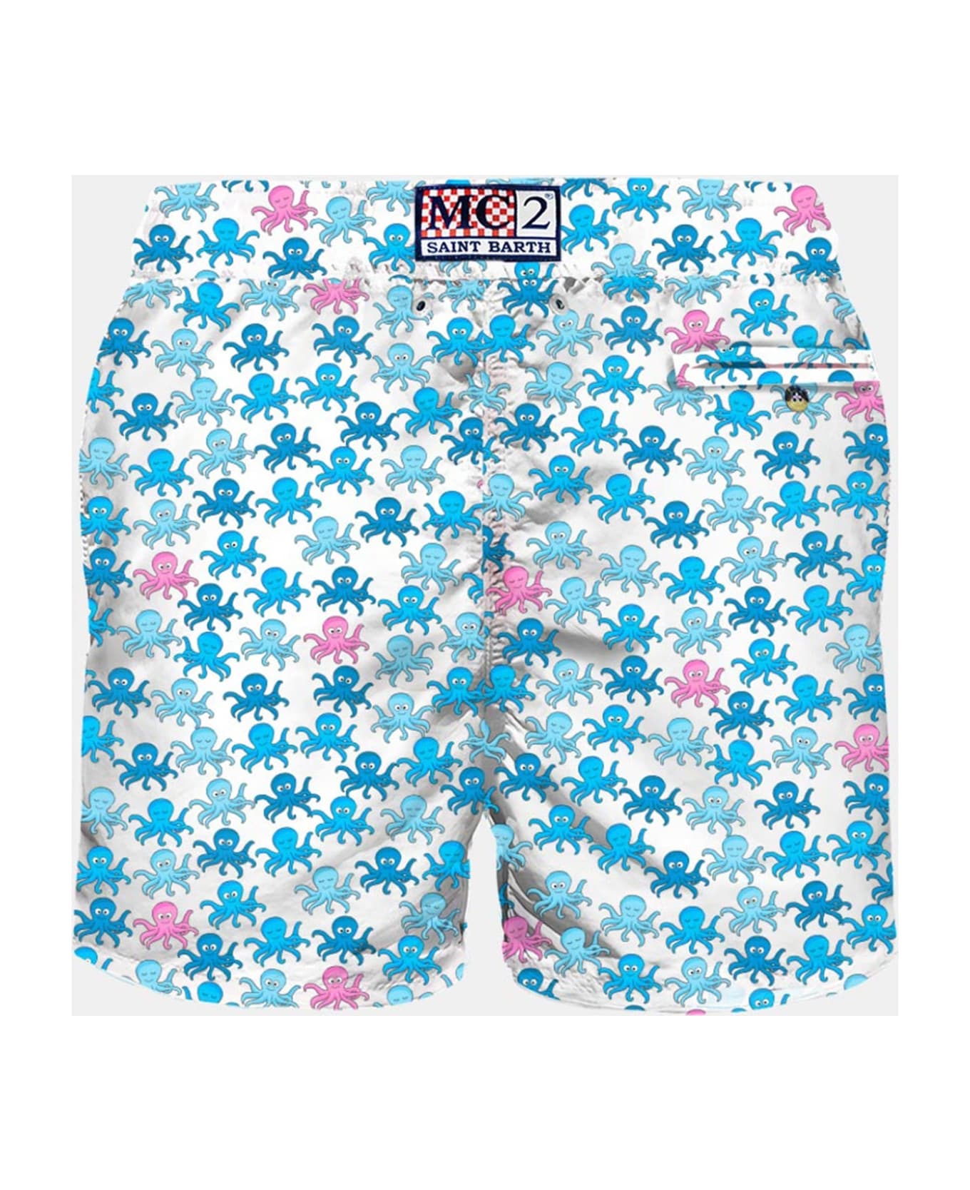 MC2 Saint Barth Man Light Fabric Swim Shorts With Octopus Print - WHITE