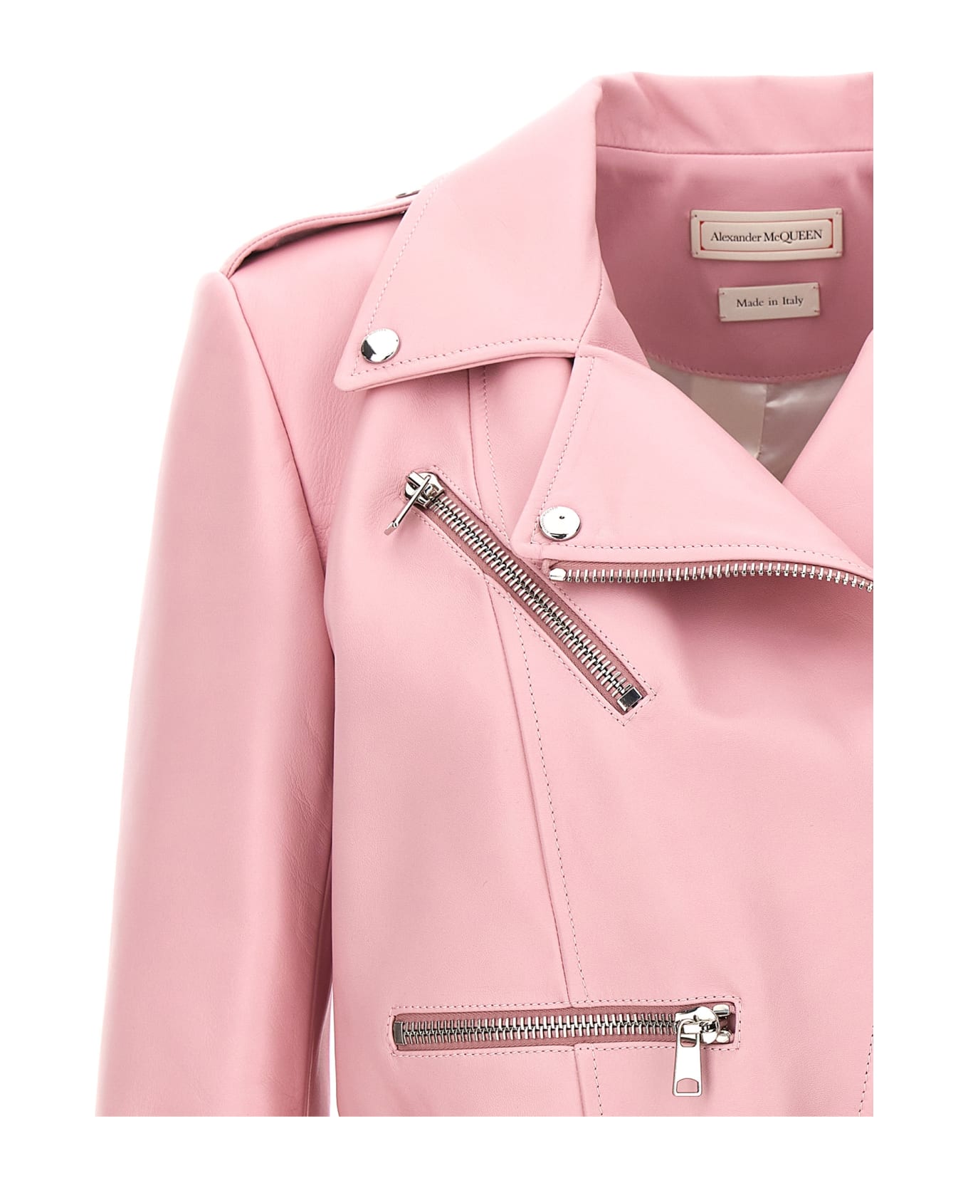 Alexander McQueen Crop Biker Jacket - Pink レザージャケット