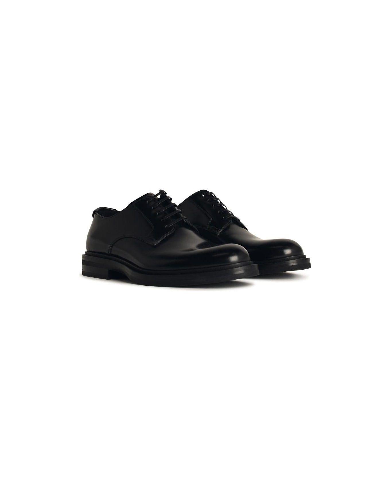 Dolce & Gabbana Scarpa 'derby' In Shiny Black Leather - Black