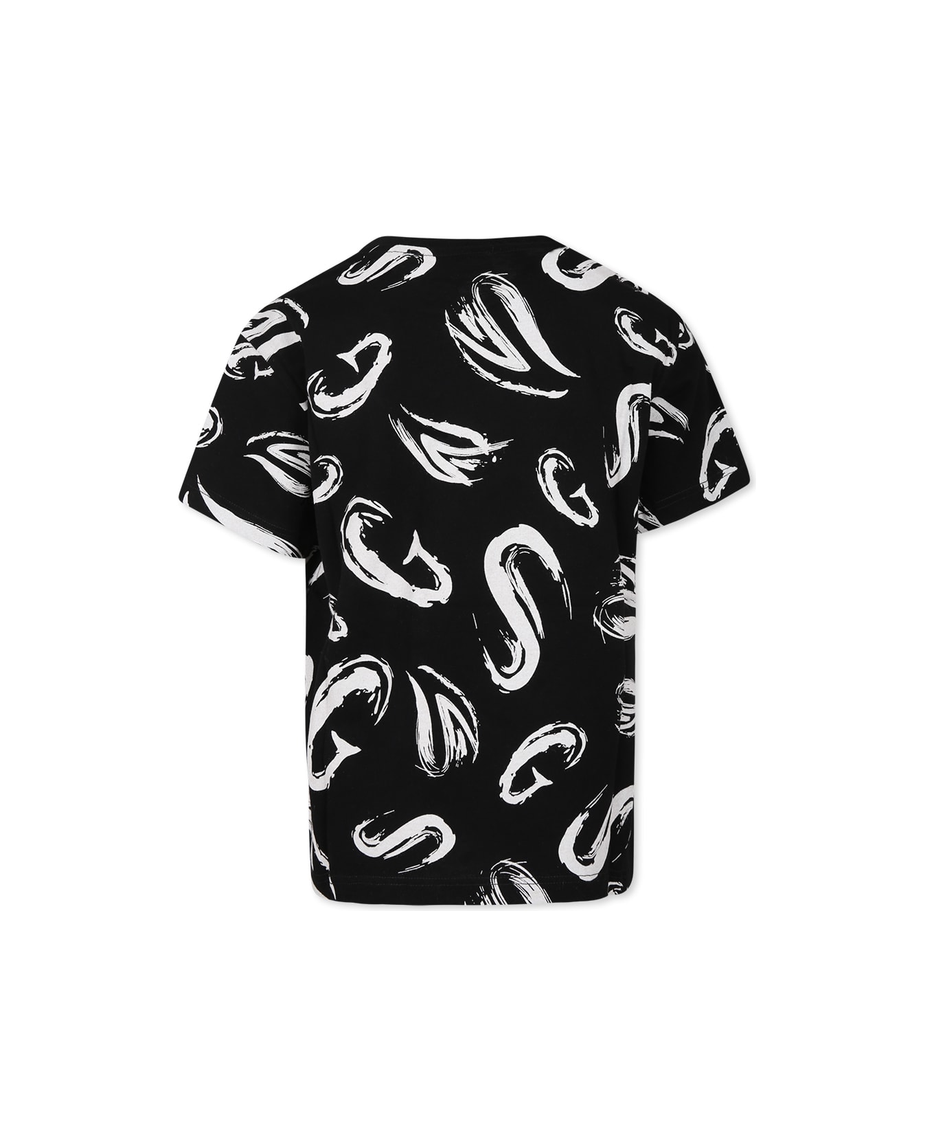 MSGM Black T-shirt For Boy With White Logo - Black