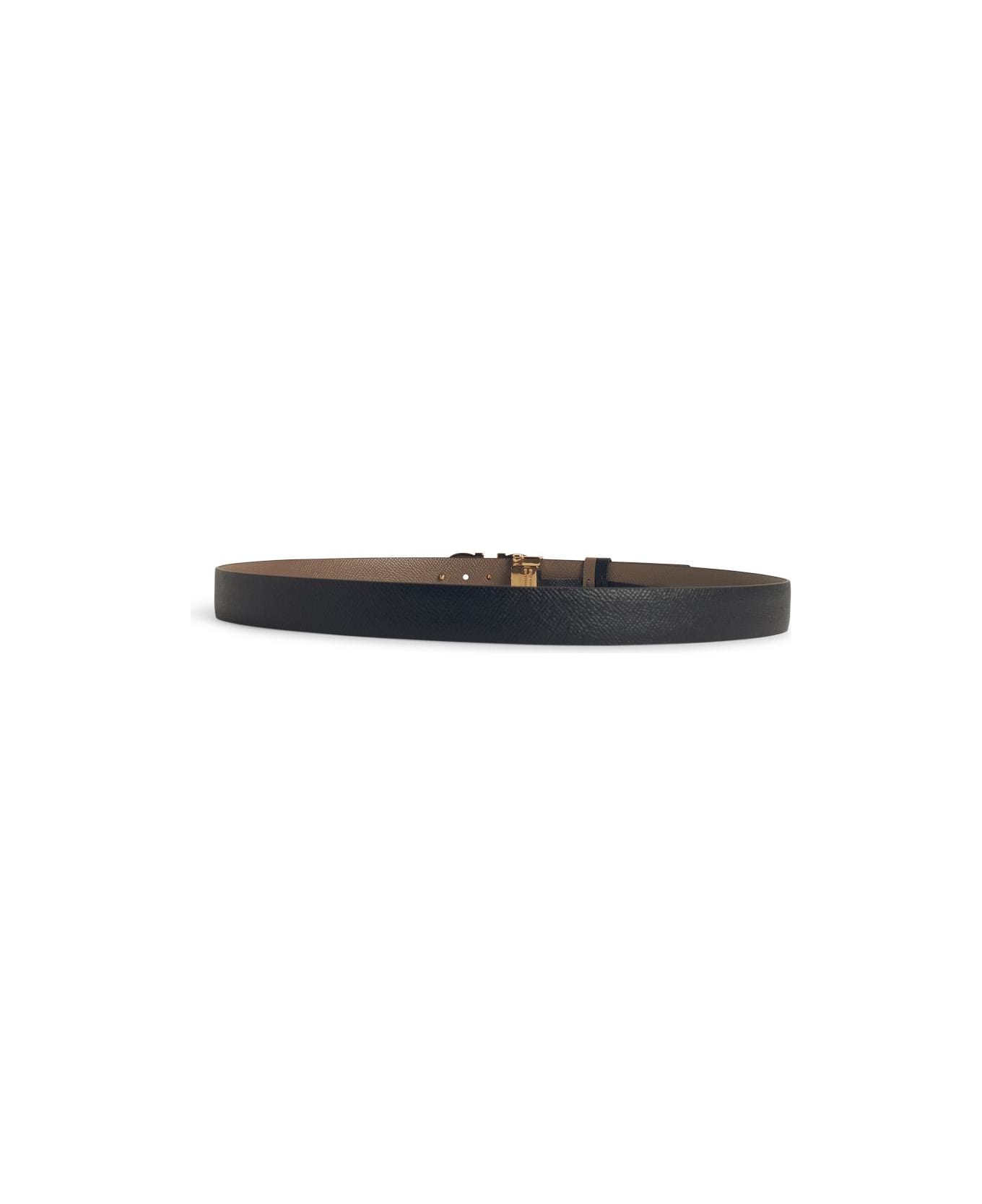 Ferragamo Low Black Leather Belt - Black