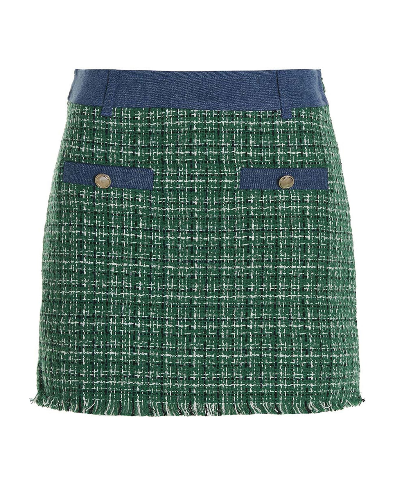 Liu-Jo Denim Tweed Skirt - Green