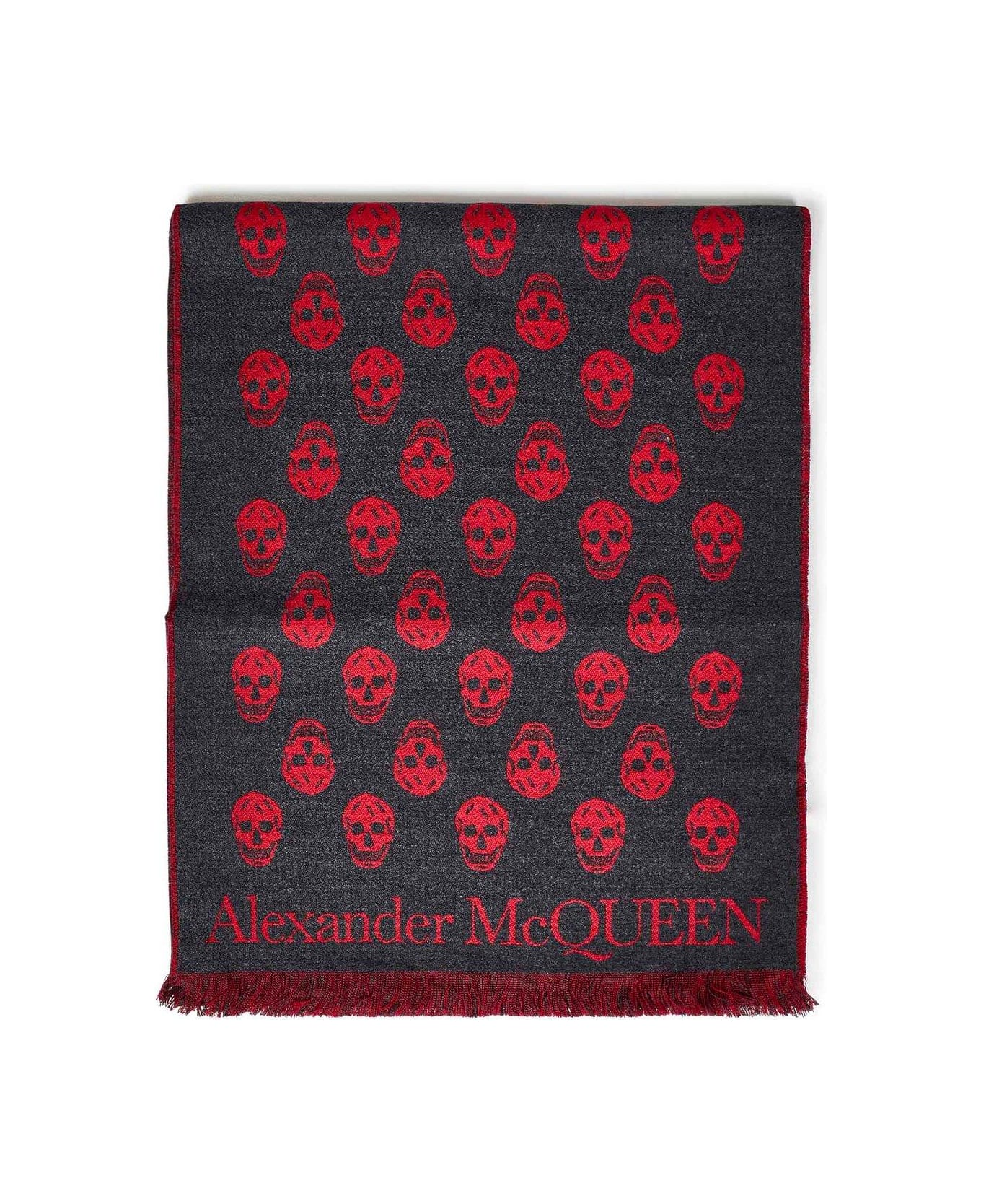 Alexander McQueen Skull Jacquard Fringed Scarf - Red