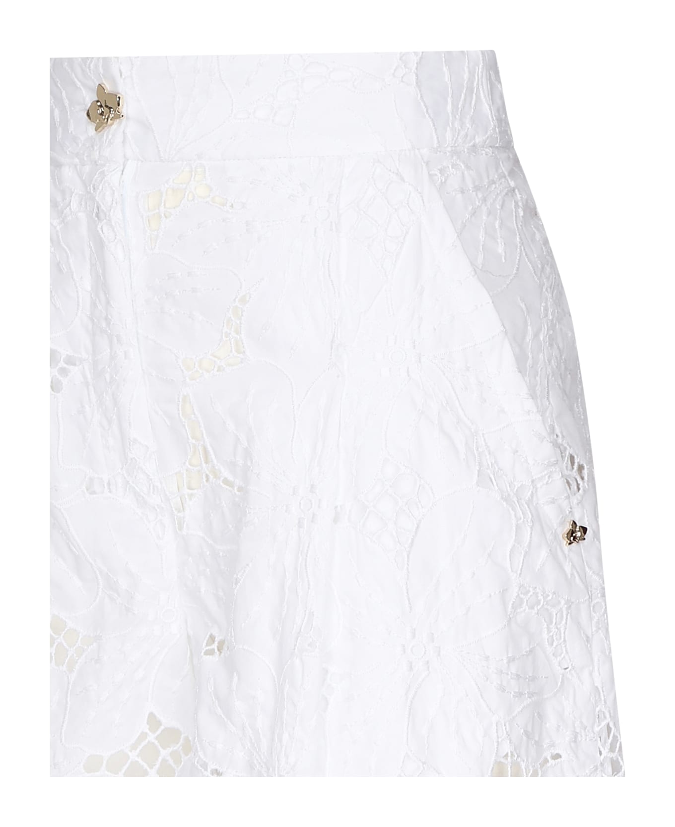 Genny Shorts With Orchid Embroidery - White